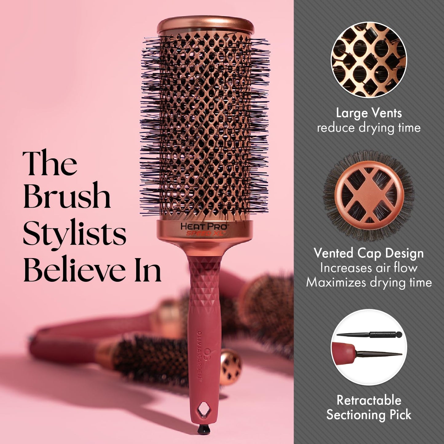 Dim Gray Olivia Garden HeatPro Speed XL - Extra-Long Thermal Round Hair Brush - Not Electrical - Professional Ceramic Blowout Brush for Normal to Thick Hair – 1 1/4"