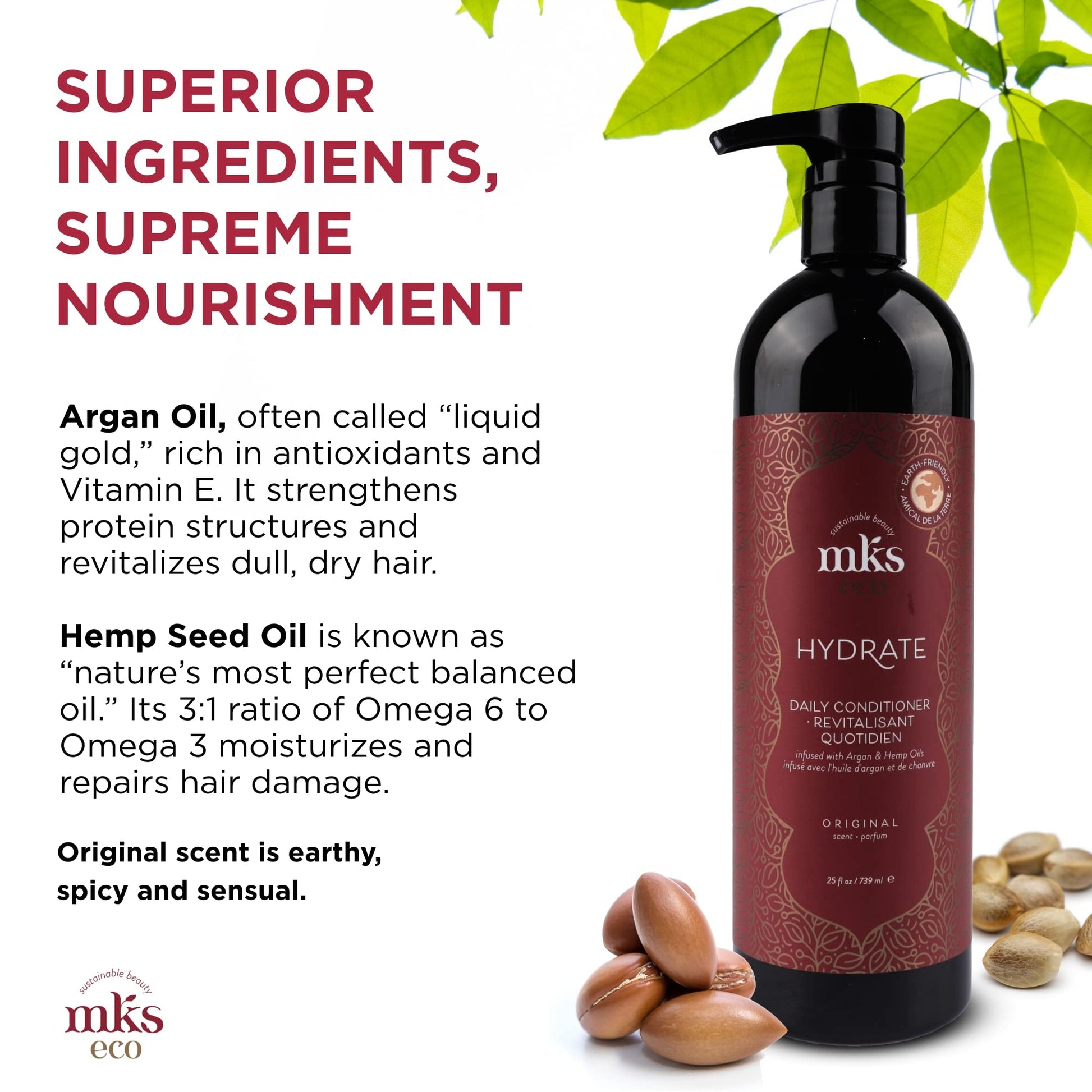 White Smoke MKS eco Hydrate Conditioner, Original Scent - 25 fl oz - Nourish & Moisturize Hair, Protect Against Breakage - Moroccan Argan Oil, Hemp Seed Oil - Vegan, Cruelty Free