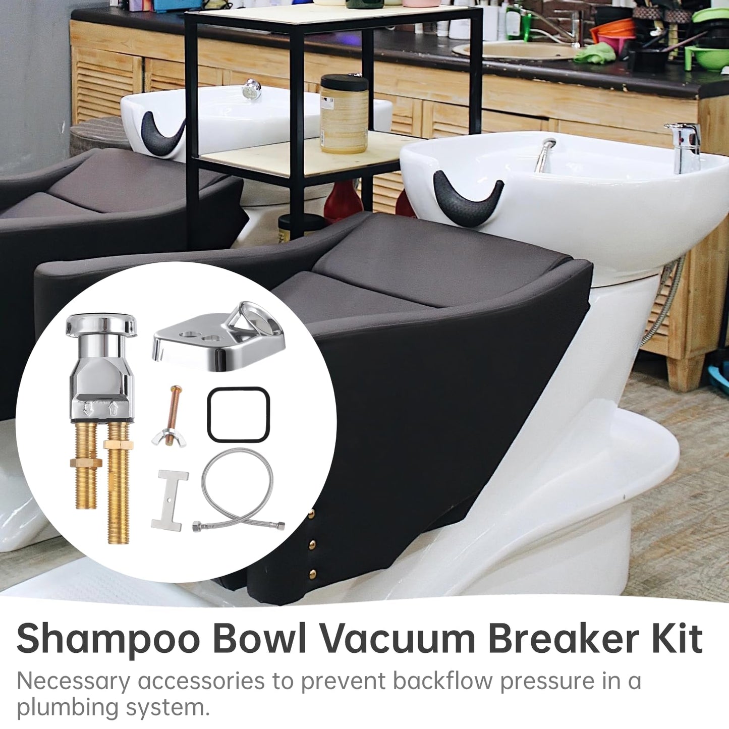 White Smoke Varku 7 Pcs Shampoo Bowl Vacuum Breaker Kit, Shampoo Faucet Kit with Breaker Vacuum, Crossover Hose, Receiver Plate, Salon Sink Replacement Parts, Prevent Backflow Pressure