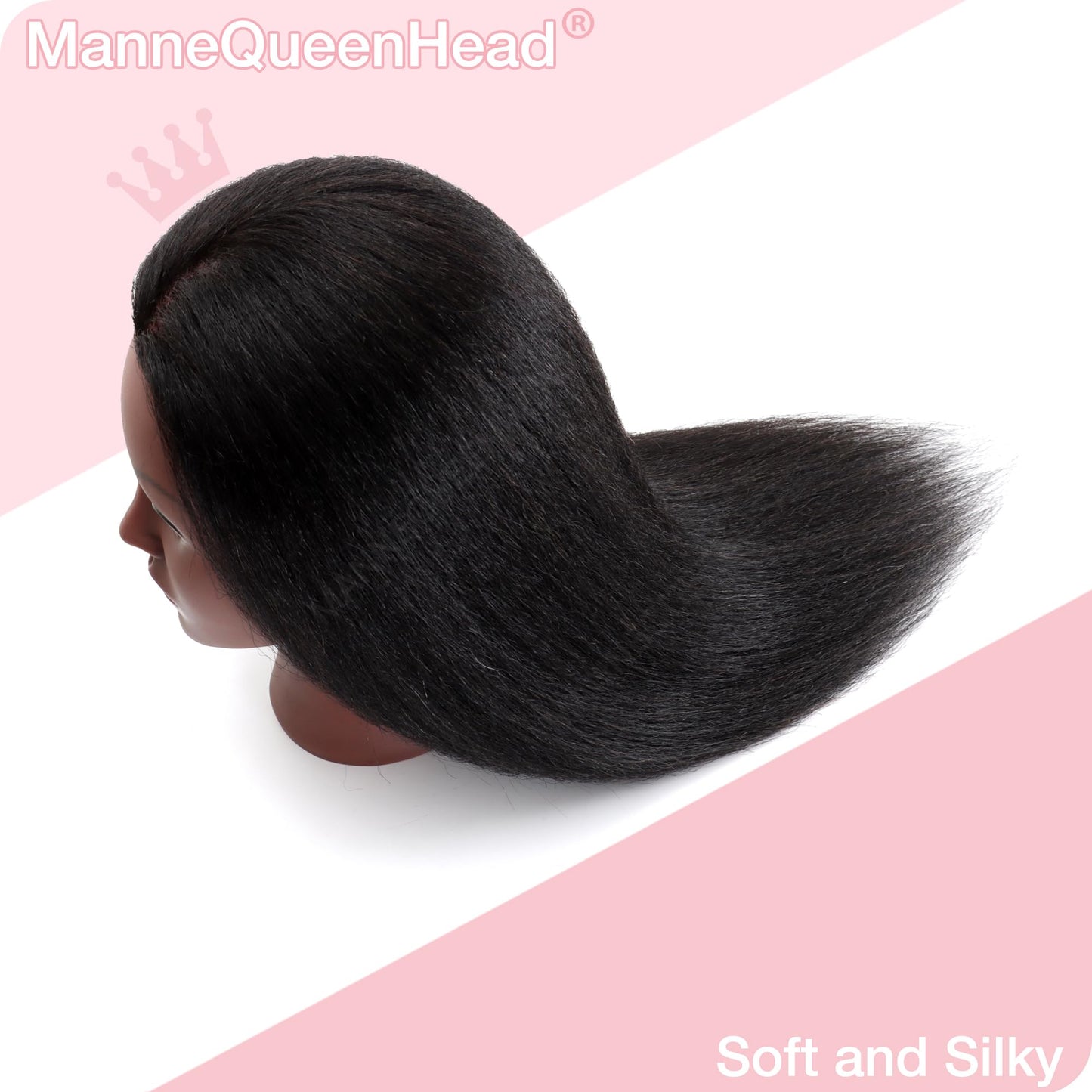 White Smoke Mannequin Head with Human Hair 16'' Cosmetology Manikin Doll Head with 100% Real Human Hair Mannequin Head for Braiding Hairstylists Cosmetology Students Practice Styling with Free Clamp Holder-Black