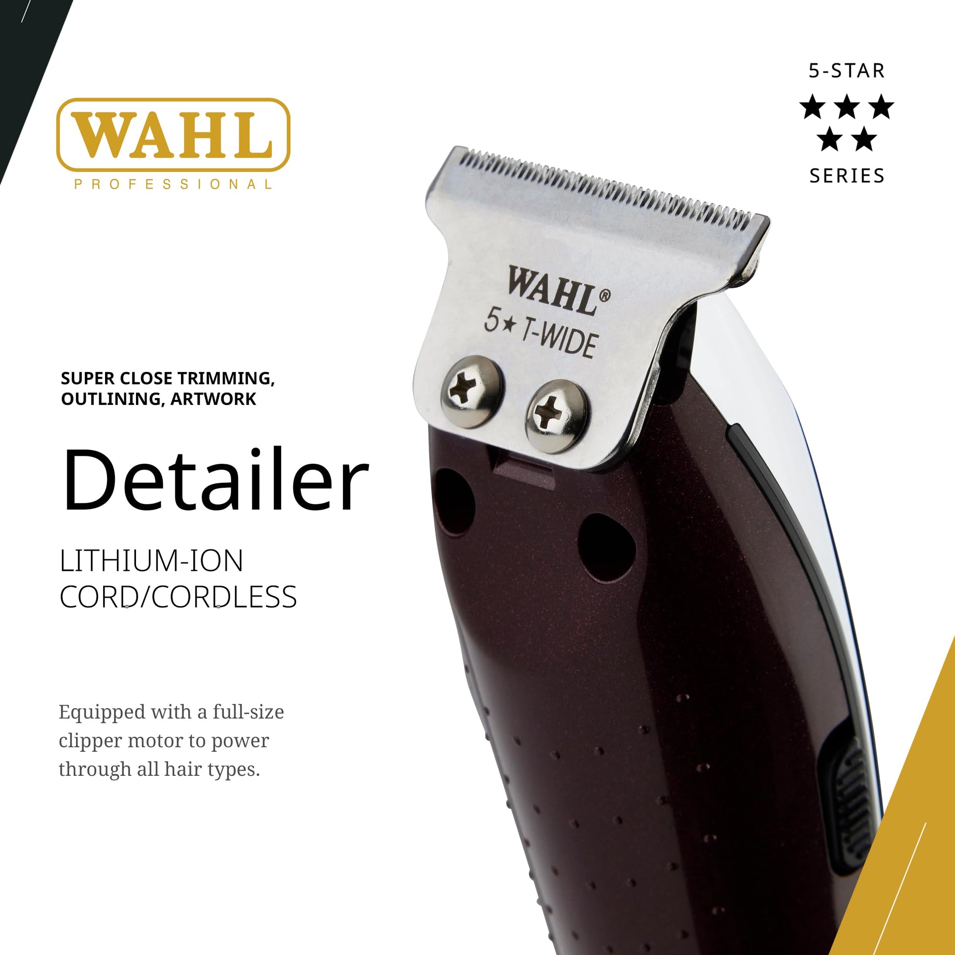 White Smoke Wahl Professional Cordless Detailer Li T Wide Blade Lithium Ion Battery 100 Min Runtime