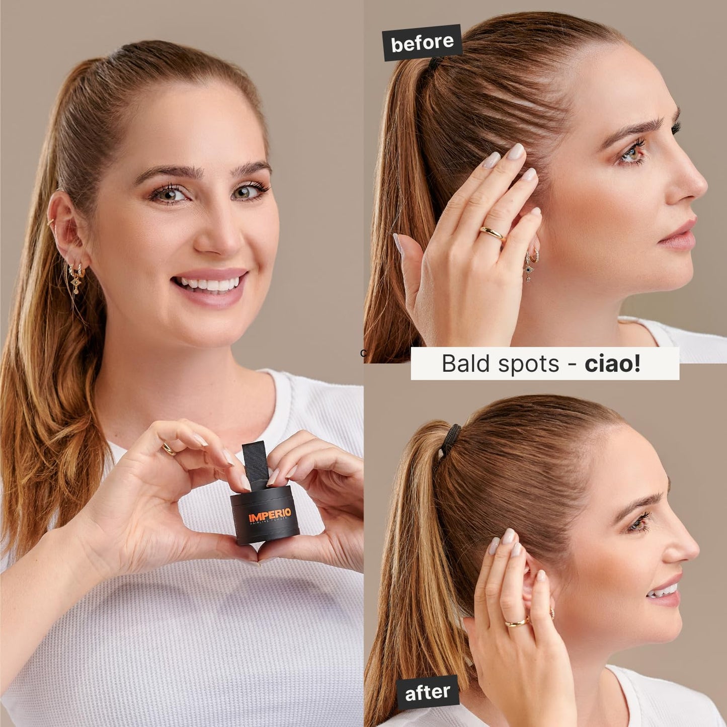 Rosy Brown IMPERIO Root Touch Up Hair Powder for Concealing Hair Loss instantly - Hairline Powder for Women & Men - Water resistant Root Cover Up for Thinning Hair in Premium Hairdressing Quality (Light Gray)
