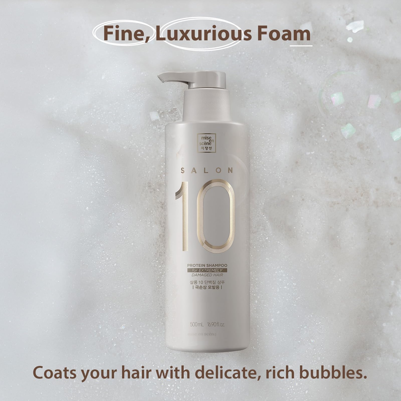 Gray Mise En Scene Salon 10 Protein Shampoo for Severe Damaged Hair - Low porosity Hair Product, Korean HairPerfume Shampoo, 10-Sec Protein Clinic, Moisturizing & Restoring, 16.9 Fl. Oz. (500ml)