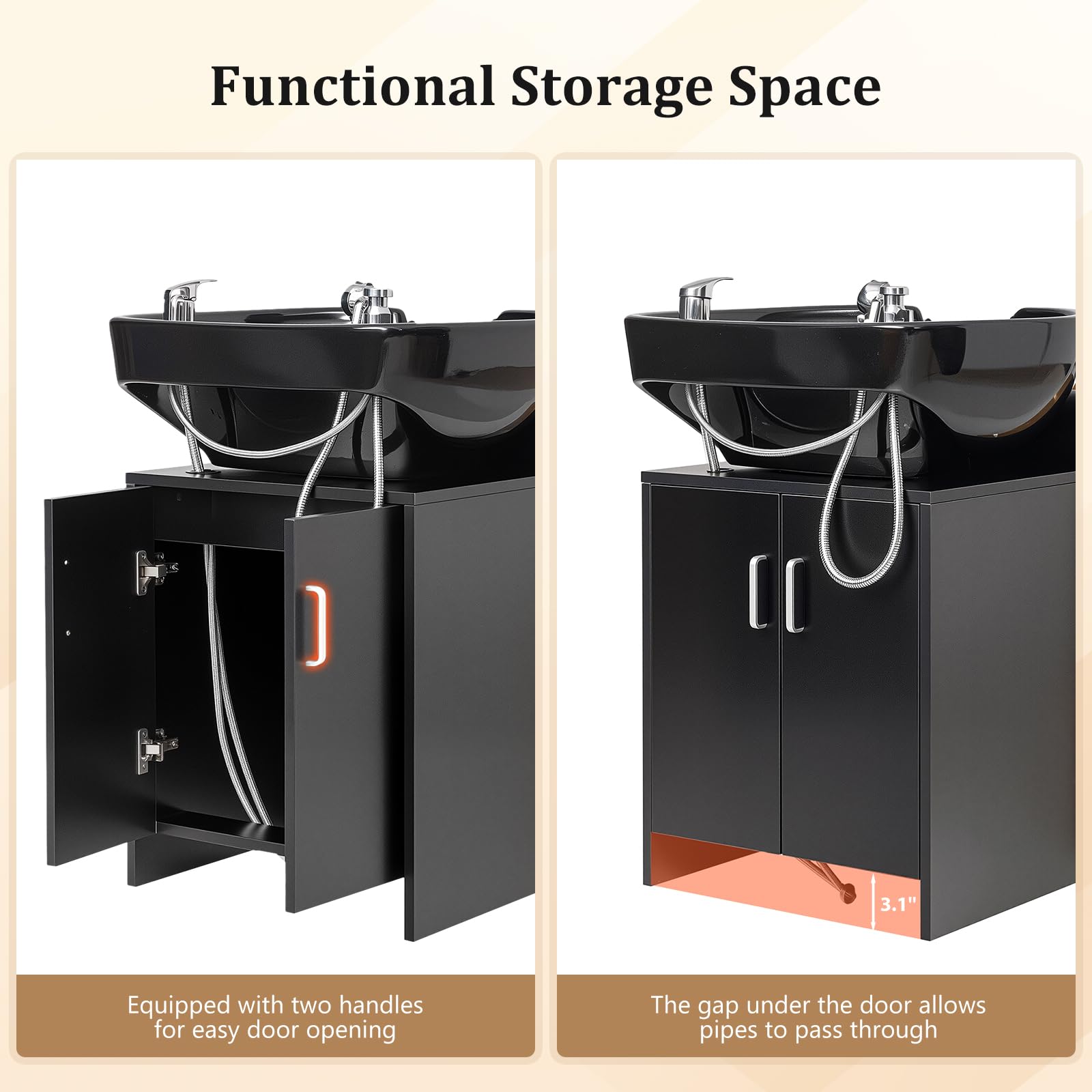 White Smoke OmySalon Shampoo Chairs for Salon, Stainless Steel Frame & UPC Certified Shampoo Bowl & Footrest, Hair Washing Station, Backwash Unit for Beauty Spa Barbershop, Black and Gold