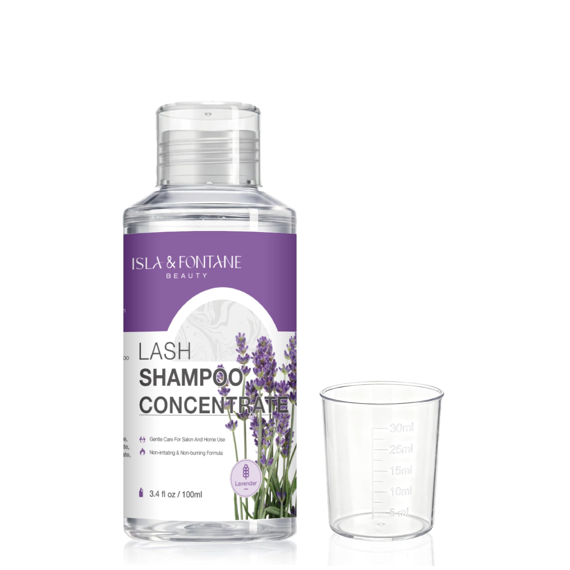 White Smoke ISLA & FONTANE Lash Shampoo Concentrate 100ml (Makes 20 Bottles) with Measuring Cup - Oil Free Eyelash Extension Cleanser - Gentle DIY Lash Bath Foam for Salon & Home Care - (Lavender)