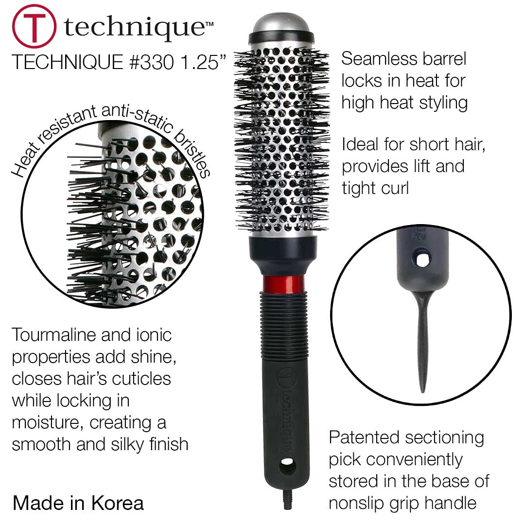 White Smoke Cricket Technique Thermal Hair Brush #330 1.25” for Curling, and Styling – Heat-Retaining Barrel with Anti-Static Tourmaline Bristles, Round Thermal Brush, Ideal for All Hair Types