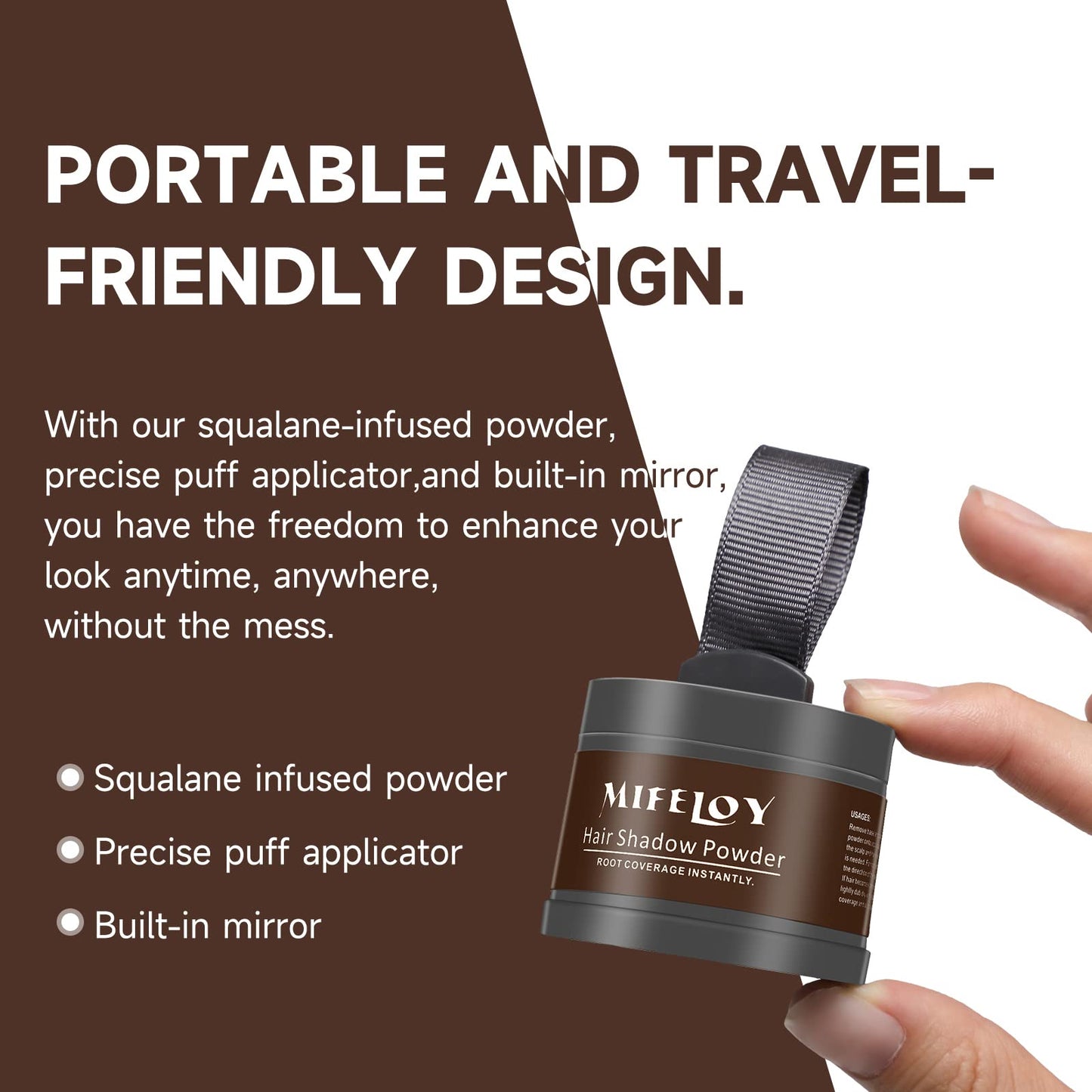 White Smoke MIFELOY 2 Pack Root Touch Up and Gray Coverage Powder for Hair, Beard, Eyebrow, and Thinning Hairline - Dark Brown