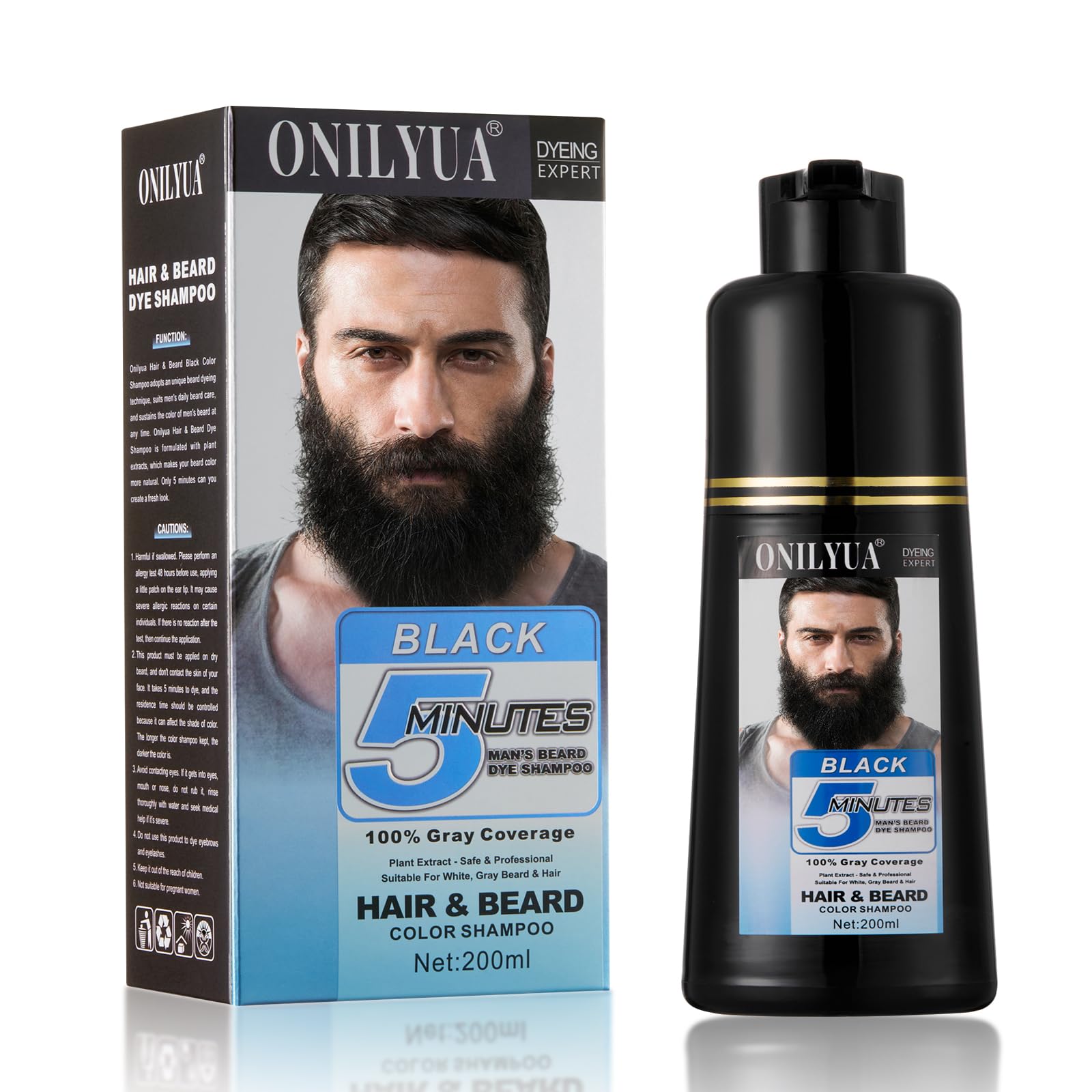 White Smoke Men's Long-Lasting Black Hair Dye & Root Touch Up for Gray Coverage - 5 Minute Natural Beard & Mustache Coloring Shampoo 3-in-1