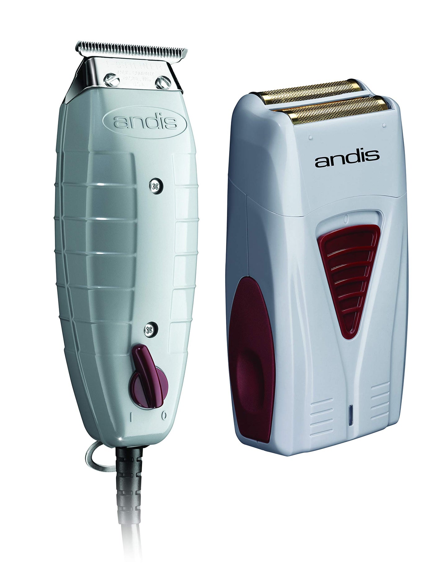 White Smoke Andis 17195 Finishing Combo T-Outliner Trimmer & Pro Foil Lithium Titanium Foil Shaver - Professional Finishing Hair Clippers and Trimmer Kit for Men
