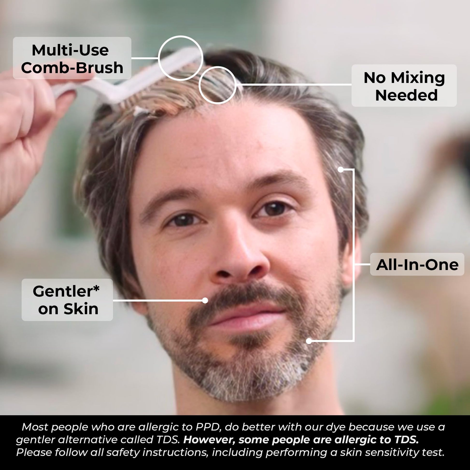 Light Gray Simpler Men's Hair Color Kit - Full Gray Coverage - Natural Black & Beard Dye - Easy Application for 100% Gray Hair - Natural Black