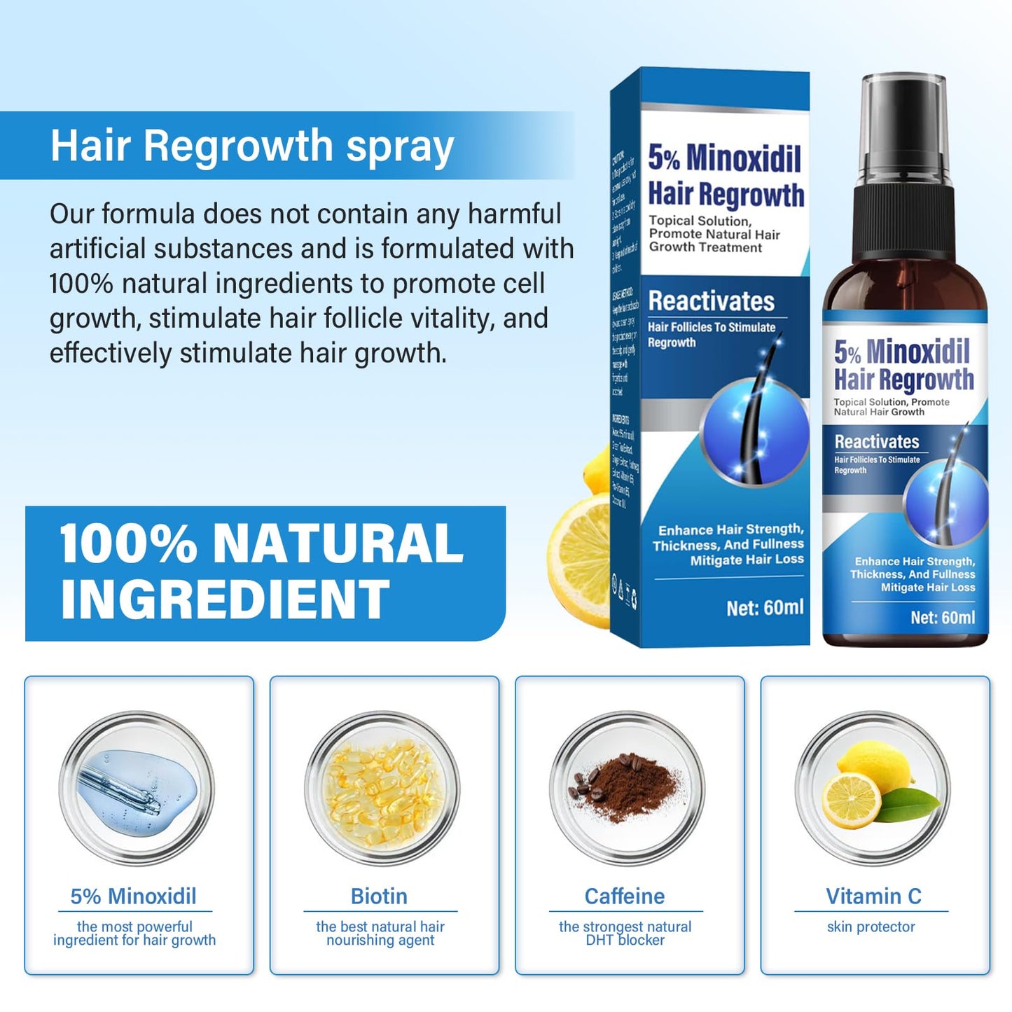 White Smoke Minoxidil for Men and Women, 5% Hair Growth Serum for Thinning Scalp, Non-Greasy Topical Spray for Thicker, Fuller-Looking Hair