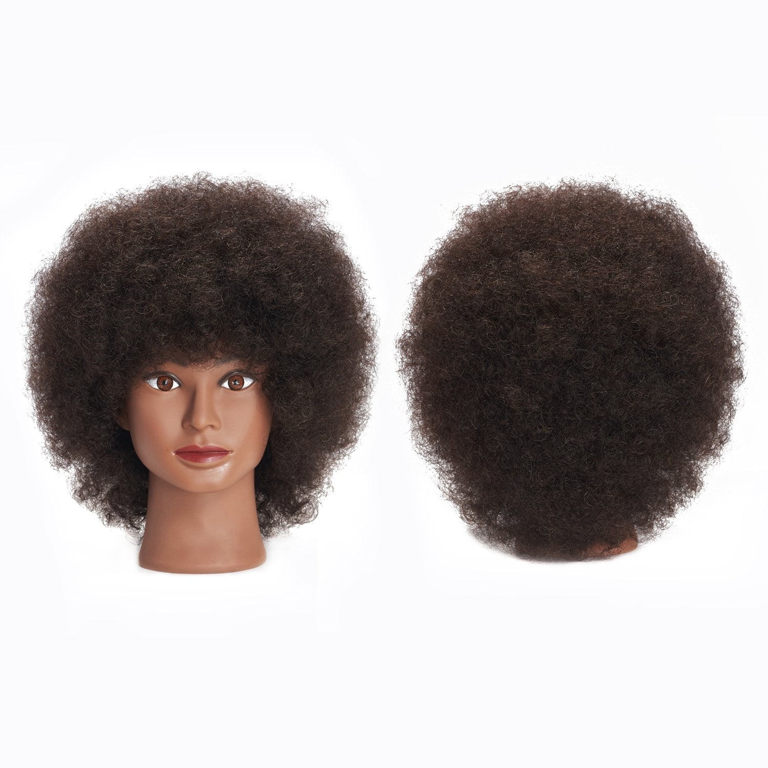 White Smoke Traininghead 100% Real Hair Mannequin Head Training Head Cosmetology Doll Head Manikin Practice Head Hairdresser with Free Clamp Holder Female (10 inches afro hair C)