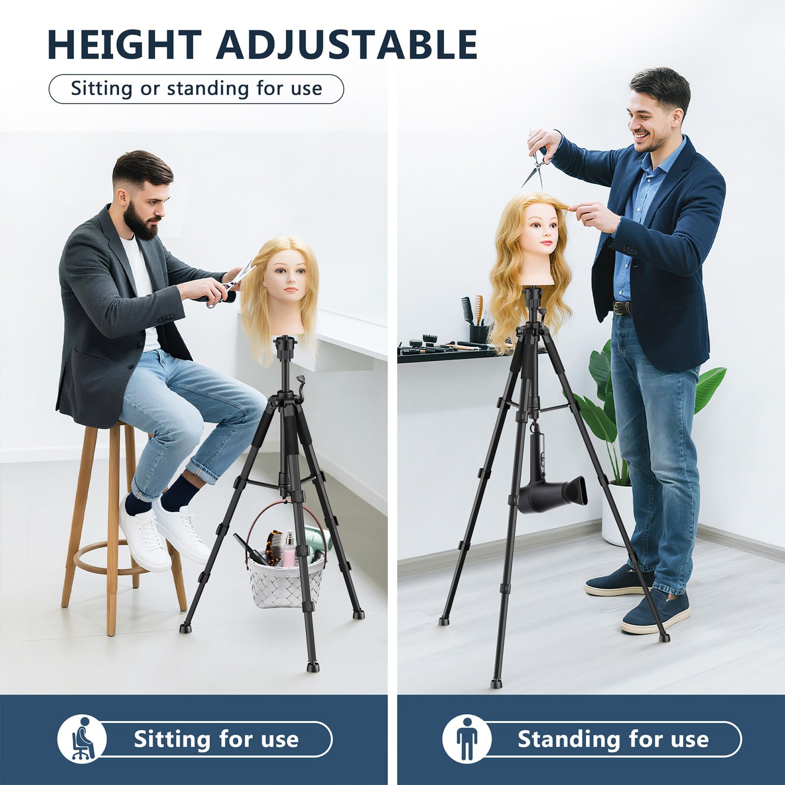 White Smoke Retbtnm Mannequin Head Stand, 54 inch Adjustable Wig Stand Tripod with Non-Slip Base, Heavy Duty Metal Mannequin Tripod Stand for Cosmetology Hairdressing
