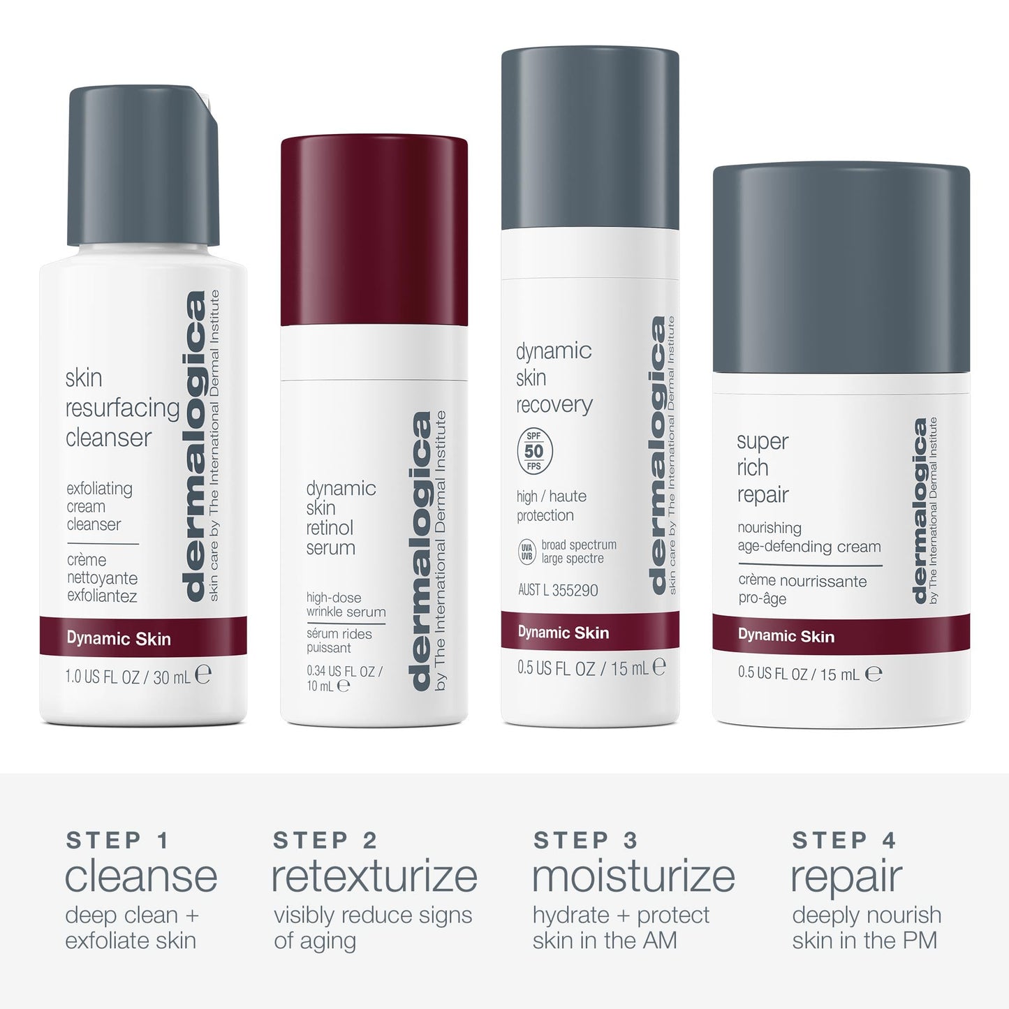 White Smoke Dermalogica Skin Aging Solutions Kit, Anti Aging Skincare Set - Includes: Face Cleanser, Serum, Moisturizer with SPF, and Cream, Travel Size