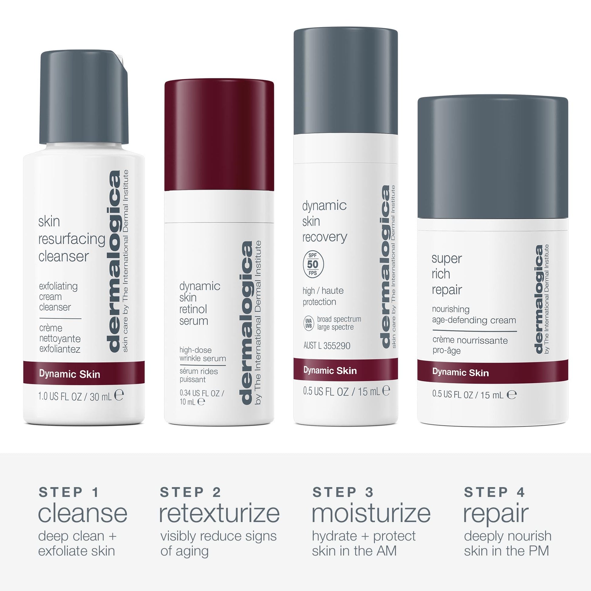 White Smoke Dermalogica Skin Aging Solutions Kit, Anti Aging Skincare Set - Includes: Face Cleanser, Serum, Moisturizer with SPF, and Cream, Travel Size