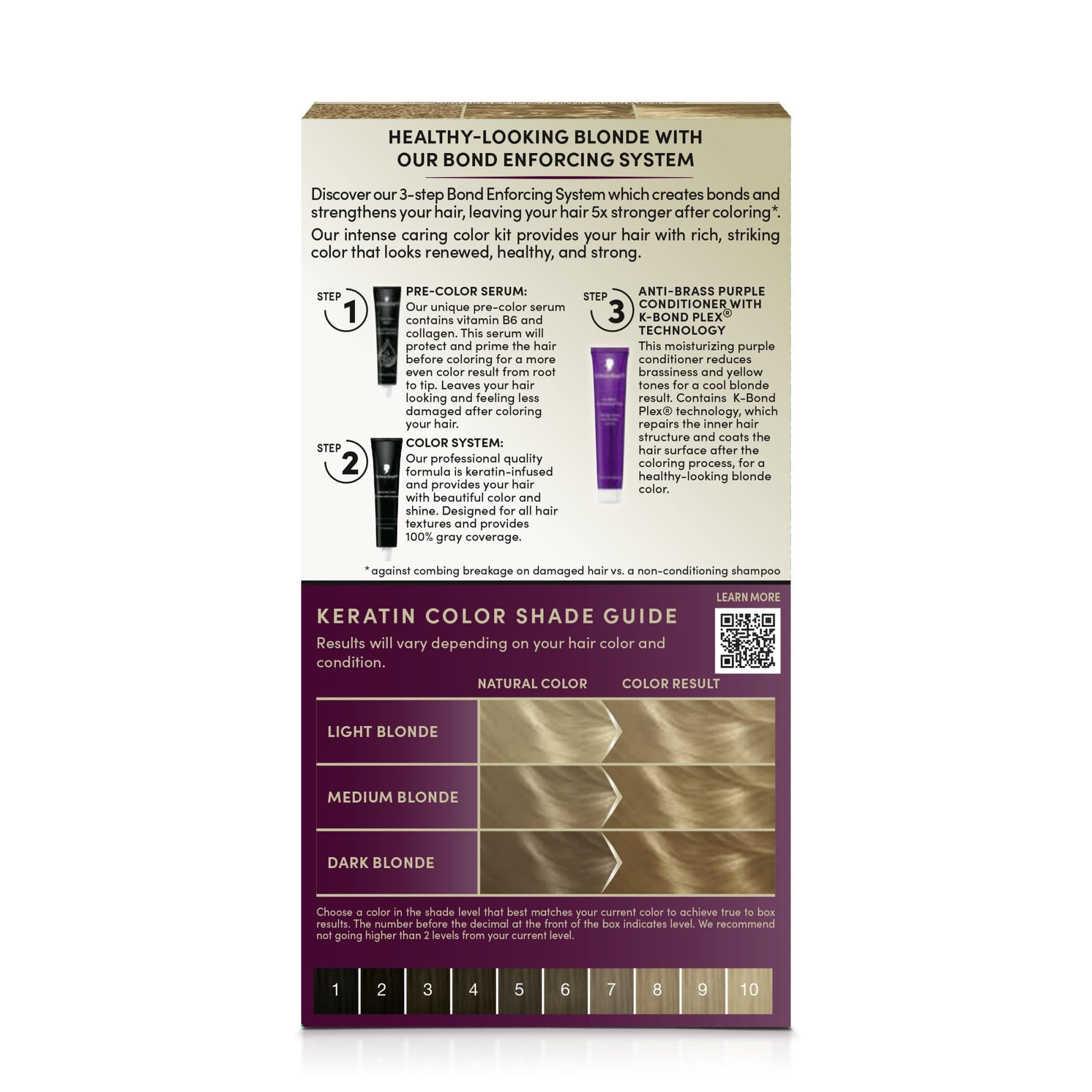 Dark Gray Schwarzkopf Keratin Blonde Hair Dye, 8.0 Medium Blonde, Professional Quality Permanent Hair Color, Bond Enforcing System, Pre-Color Serum & Purple Conditioner Included