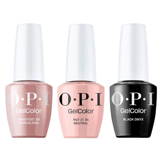 White Smoke OPI GelColor Iconic Shades Gel Nail Polish Trio Bundle | Black Onyx, Opaque Dark Black + Barefoot in Barcelona, Opaque Dark Brown + Put It in Neutral, Sheer Soft Pink Crème UV Cure Gel Nail Polish Col
