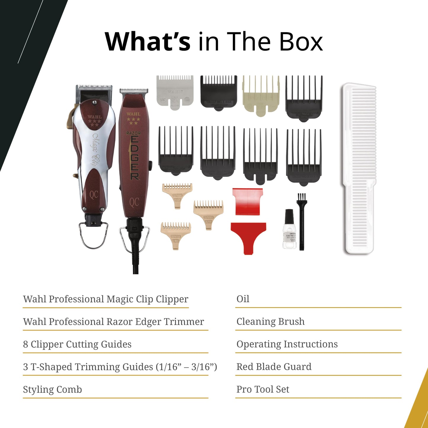 White Smoke Wahl Professional Unicord Combo, Corded Magic Clip Clipper & Razor Edger Trimmer Set, Single-Cord Design, Includes Guides & Accessories