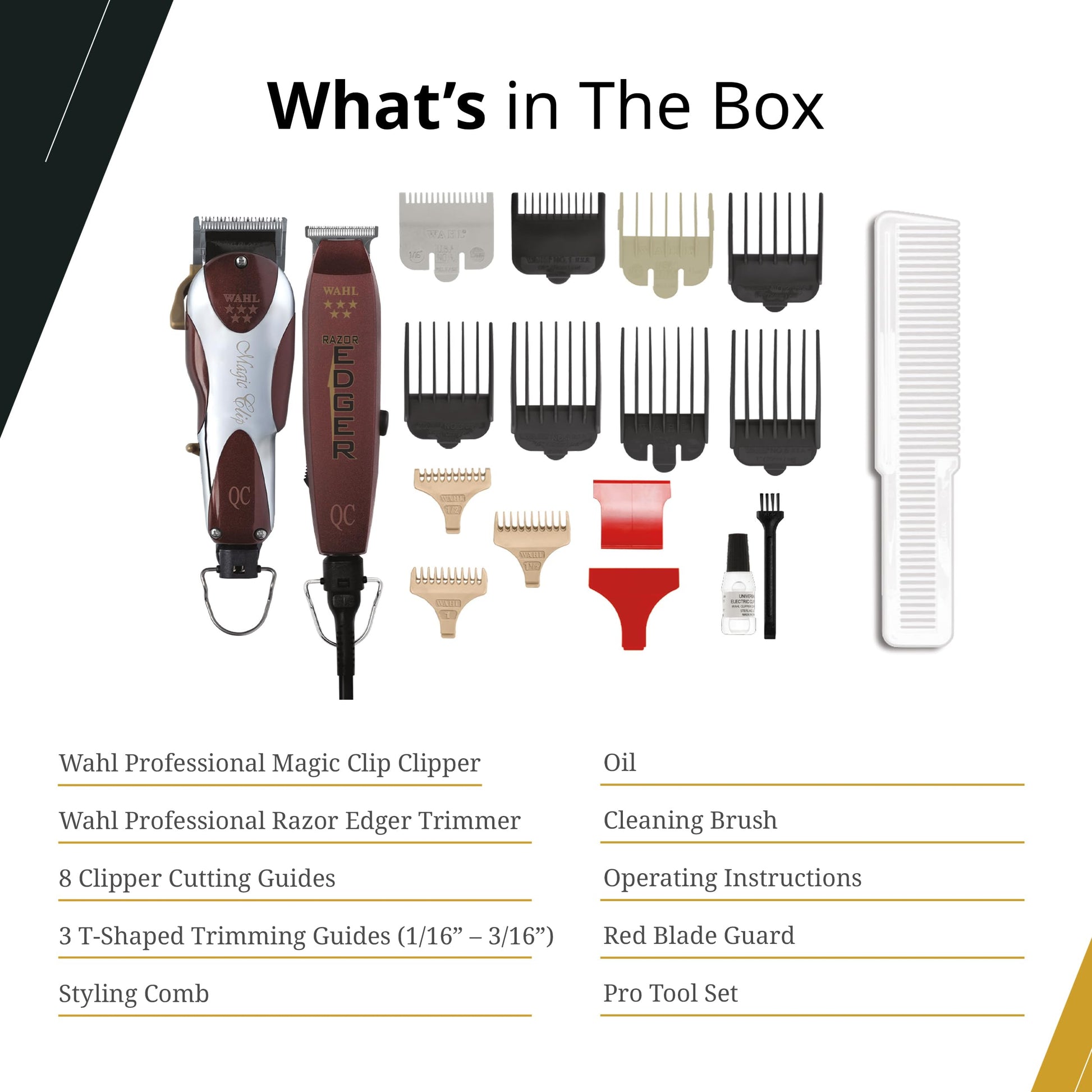 White Smoke Wahl Professional Unicord Combo, Corded Magic Clip Clipper & Razor Edger Trimmer Set, Single-Cord Design, Includes Guides & Accessories