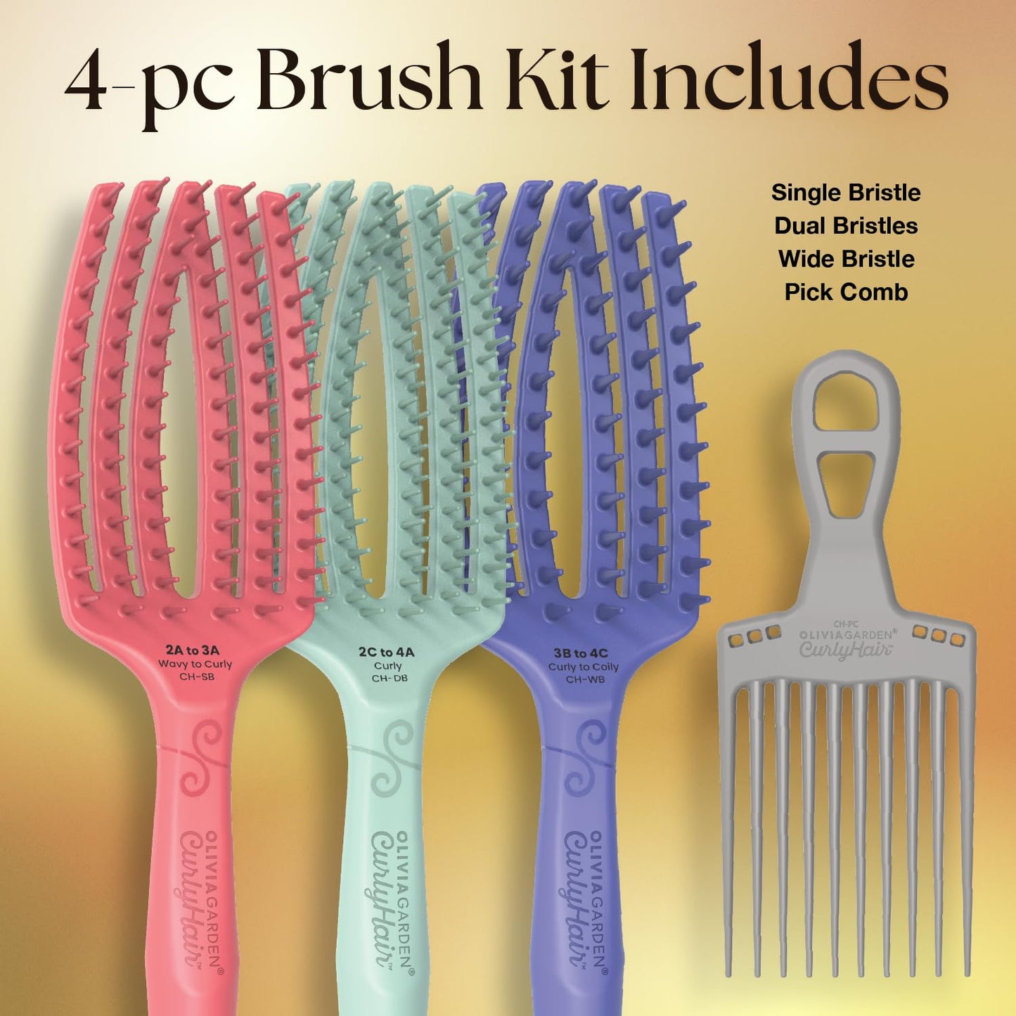 Rosy Brown Olivia Garden CurlyHair Brush for Wet or Dry Hair - Curly Hair Brush for Detangling, Product Layering, Curl Encouragement, Scalp Care - 4-Piece Box Set (CH-DB, CH-SB, CH-WB, CH-PC)