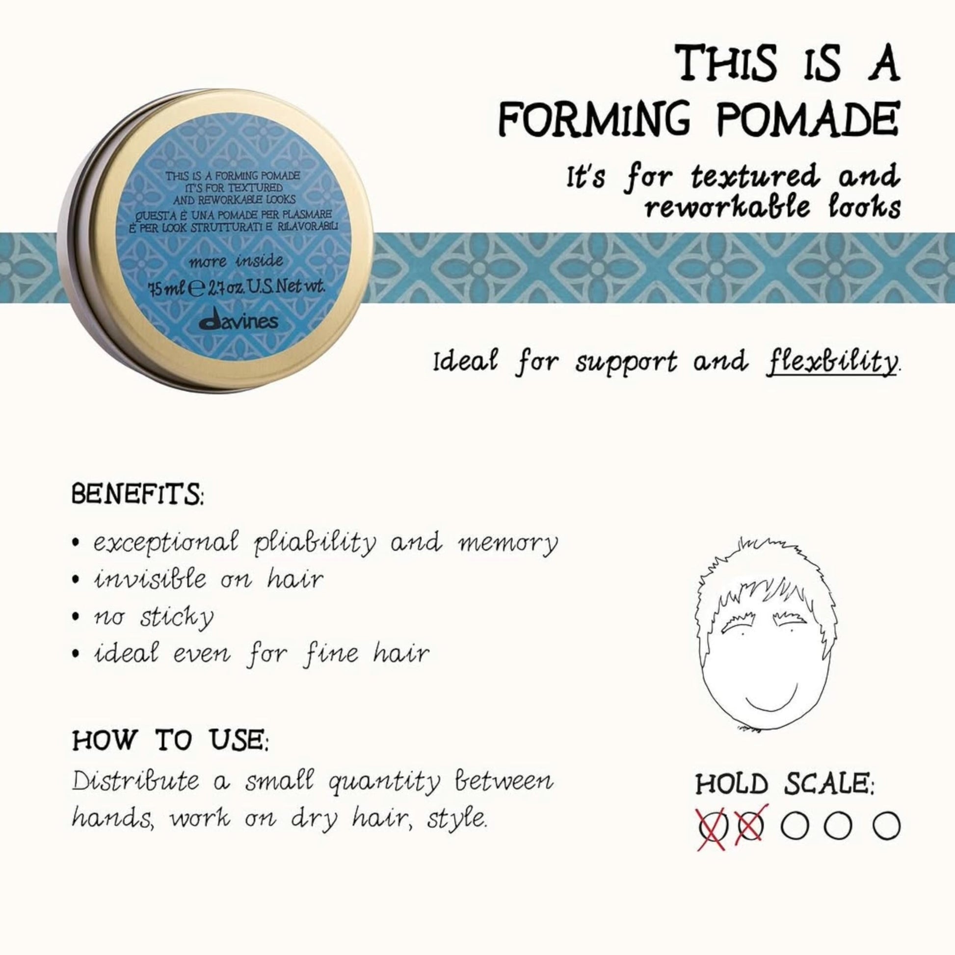 White Smoke Davines This Is A Forming Pomade, Medium Hold Structure & Workability - Lightweight Formula for Short Hair Styling - Natural Shine & Memory Effect, 2.54 Fl Oz