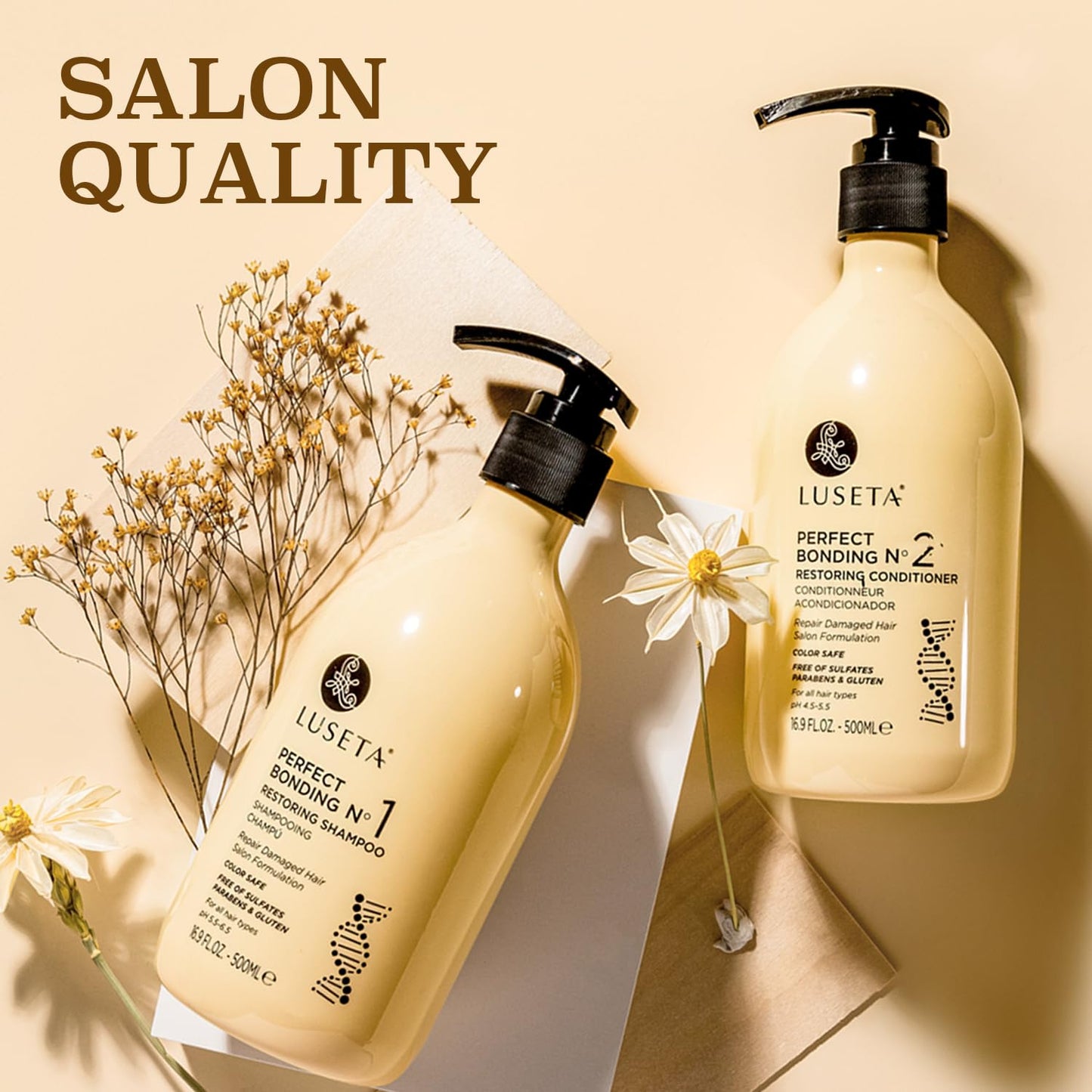 Bisque Luseta Salon Shampoo and Conditioner Set with Rosemary Oil, Acidic Bonding, Shampoo and Conditioner Sulfate Free for Women Hair Care, Repair Routine Shampoo and Conditioner for Hair Loss 2x16.9 oz