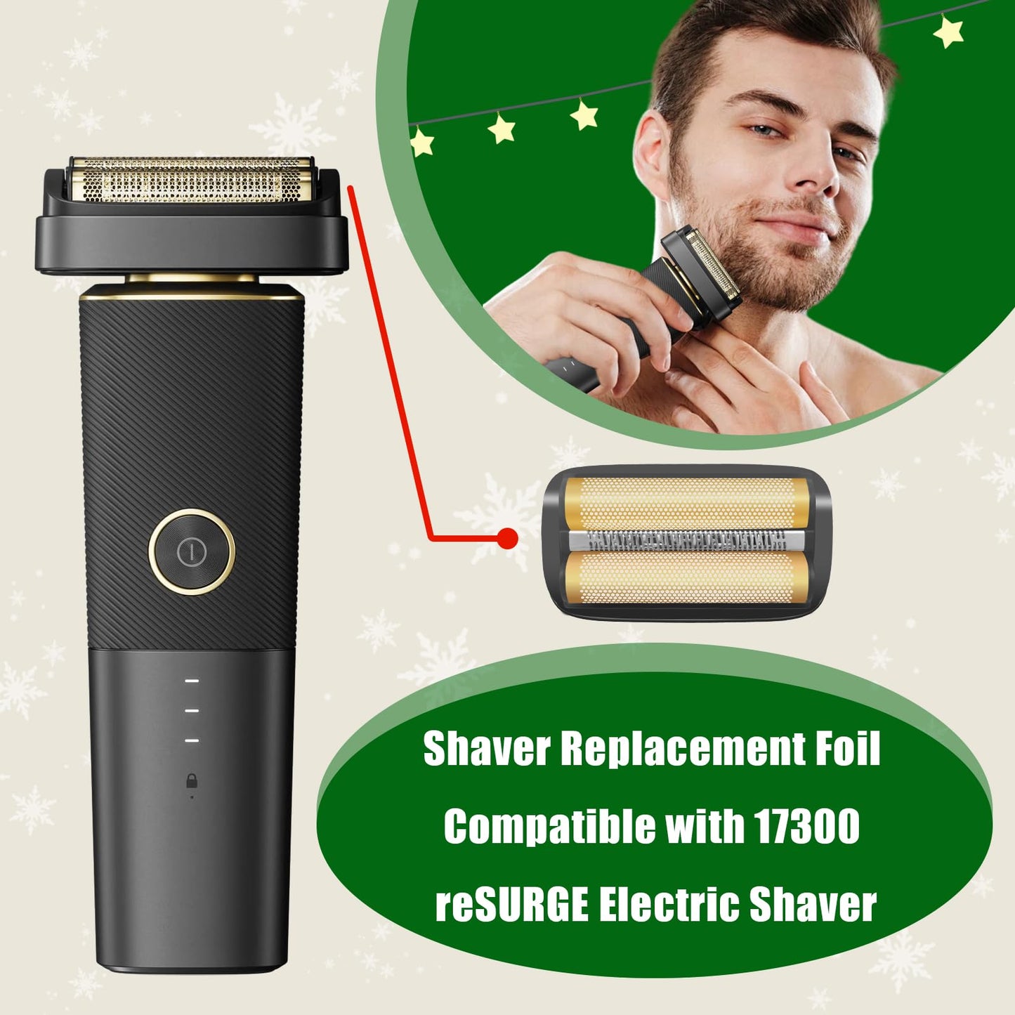Antique White Shaver Replacement Foil and Inner Cutters Compatible with Andis 17300 reSURGE Electric Shaver,Black (2 Pack)