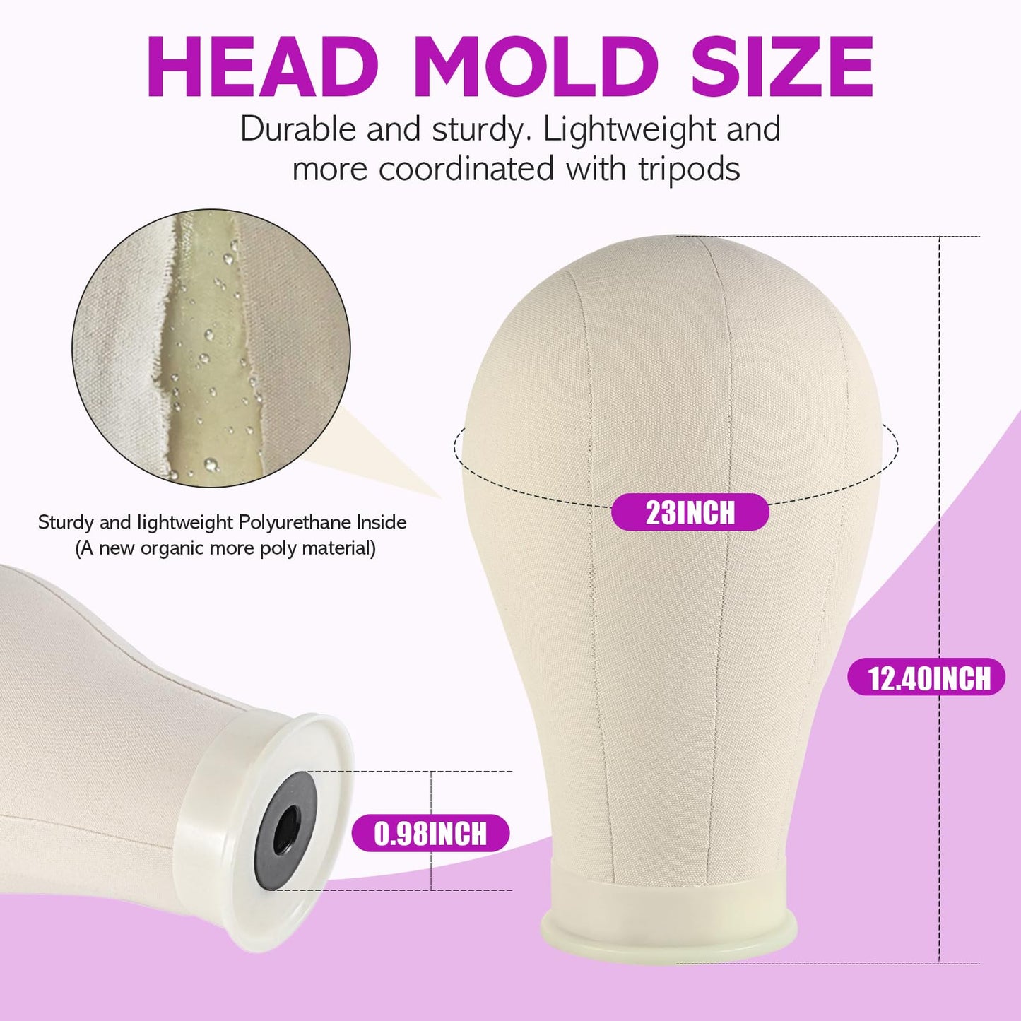 White Smoke Wig Stand - Wig Stand with Head Canvas Wig Head Mannequin Head for Heavy Wigs, Wig Head Stand Manikin Head Wig Head for Wigs Making Display Styling(Wig not included), Wig Stand Tripod Height Adjustable