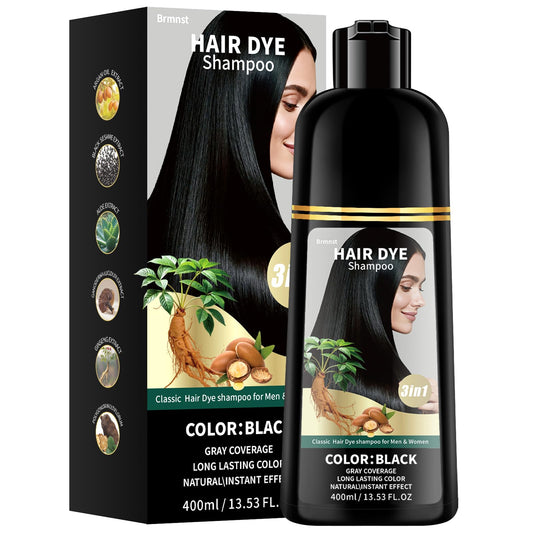 Black Black Hair Color Shampoo for 100% Gray Hair Coverage, 3 in 1 Black Hair Dye Shampoo for Women Men with Argan Oil Nourishing Scalp and Hair