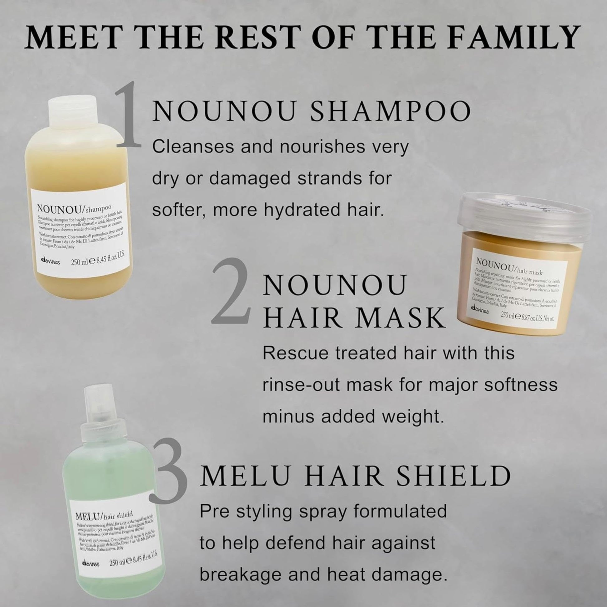 Gray Davines NOUNOU Hair Mask, Repairing Untangling Action for Highly-Processed, Chemically Treated, Dry, Damaged or Brittle Hair - Restores Hydration & Body, Travel Size, 2.54 Fl Oz