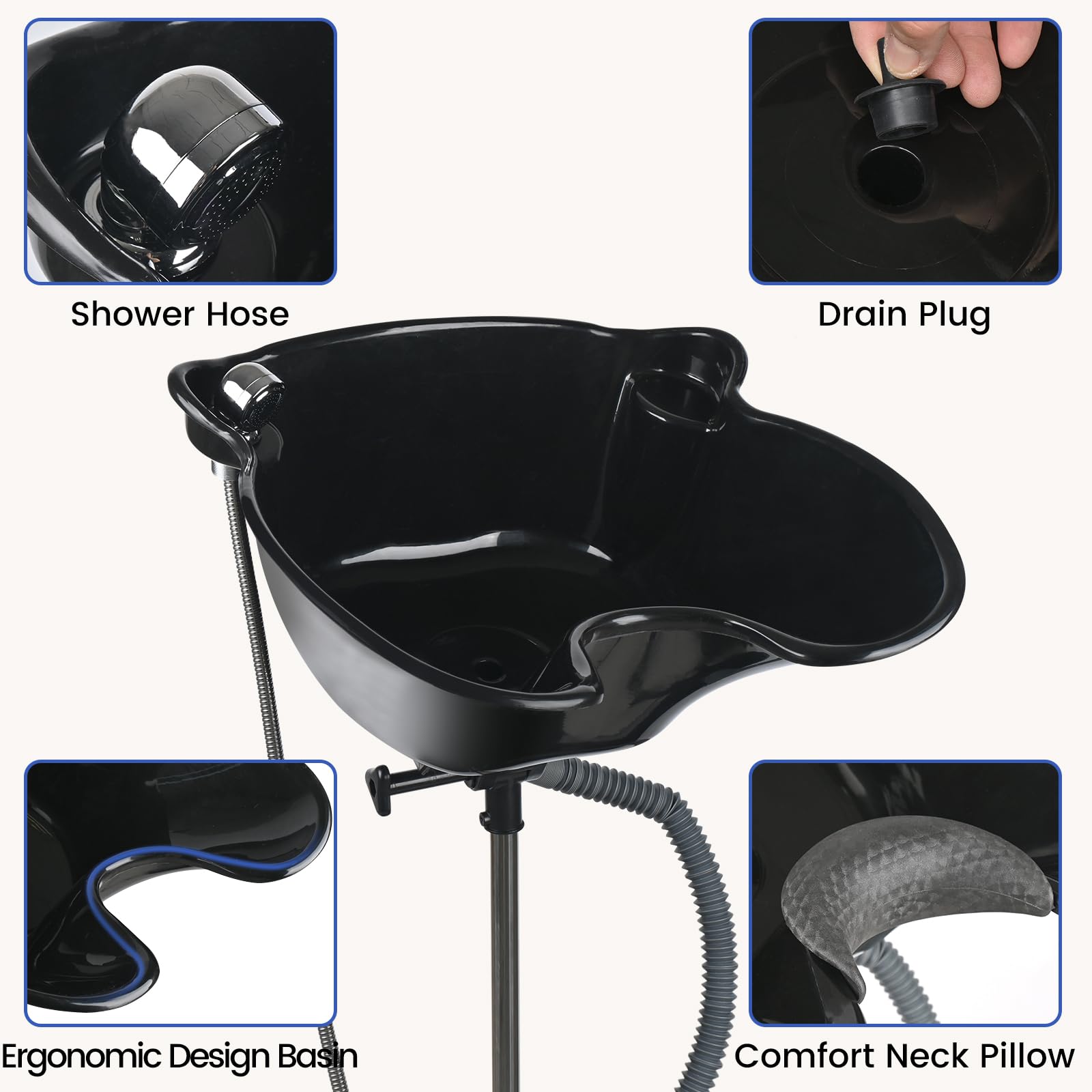 White Smoke Togarhow Portable Shampoo Bowl Height Adjustable Hair Washing Station with Electric Pump Dual-Bucket Portable Shampoo Sink with Sprayer for Home Salon Barber Use (Black)