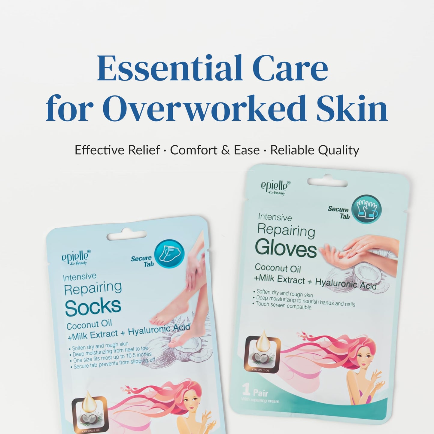 Lavender Epielle Intensive Repairing Hand & Foot Masks, Restore and Moisturize Dry, Cracked Skin, Self Care Gifts for Women, Spa Kit, Mothers Day Gifts, 6 Moisturizing Gloves & 6 Moisturizing Socks