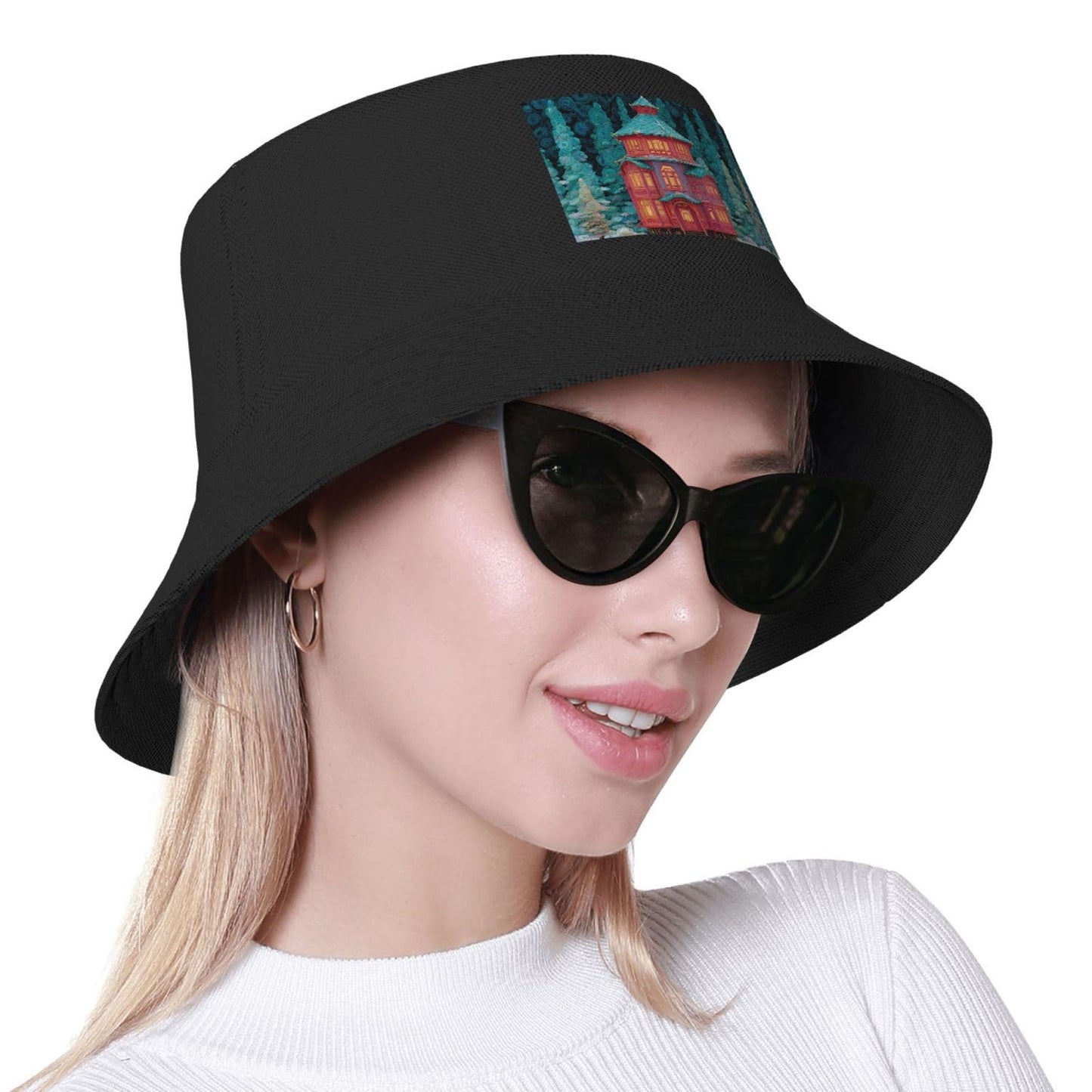 White Smoke Enchanted Alcove Bucket Hat for Sun Protection Foldable and Portable Ideal for Outdoor Fishing and Travel Black