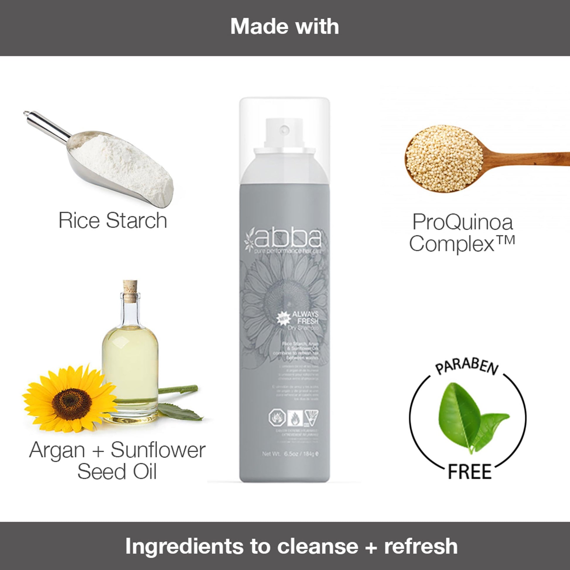 White Smoke ABBA – Pure Specialty Always Fresh Dry Shampoo - Rice Starch, Agran & Sunflower Oils, 6.5 fl oz