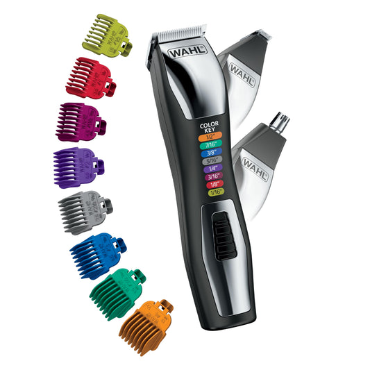 White Smoke Wahl Color Pro All in One Rechargeable Cordless Color Coded Beard Trimmer with Detail Eyebrow Trimmer and Rotary Nose Hair Trimmer for Men- Model 3025945