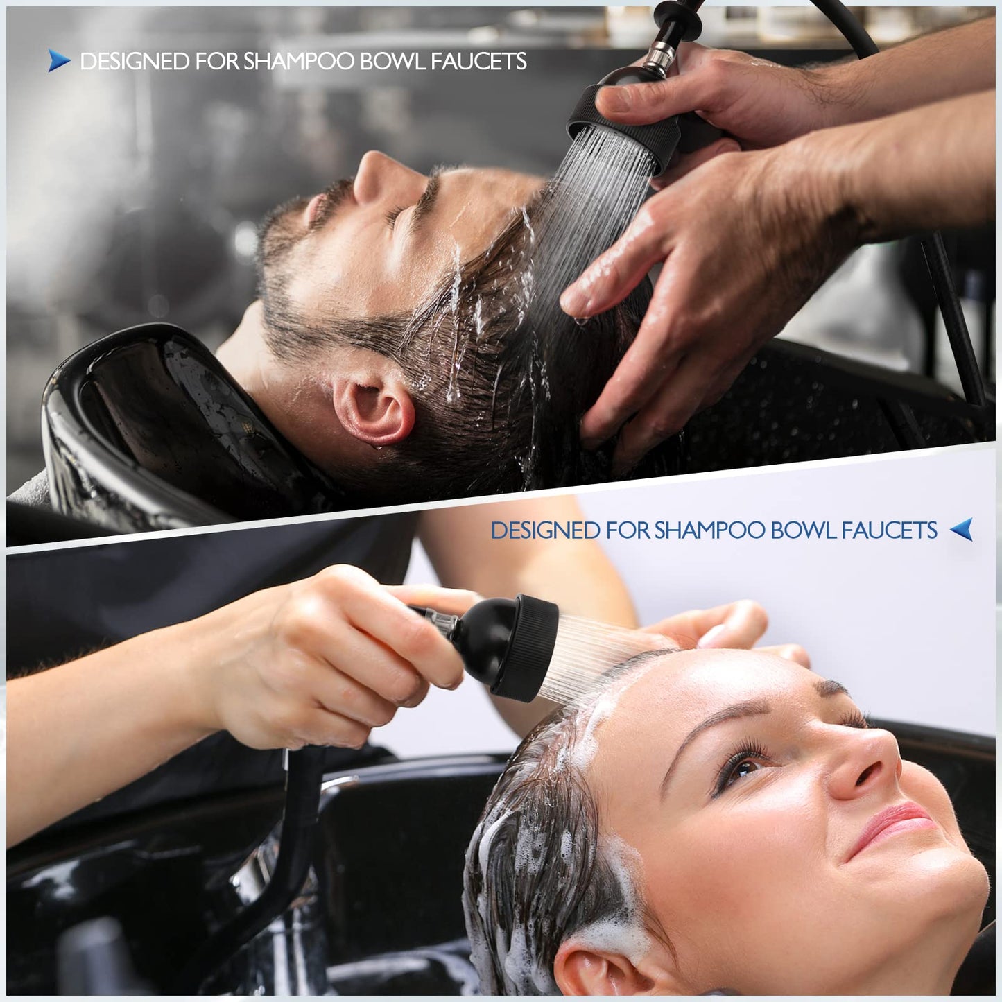 Black LukLoy UPC Certified Salon Shampoo Bowl Sprayer Head with Black Rubber Hose, Professional Salon Sink Replacement Part for Salon Barber Shop Spa, 1/4" Thread