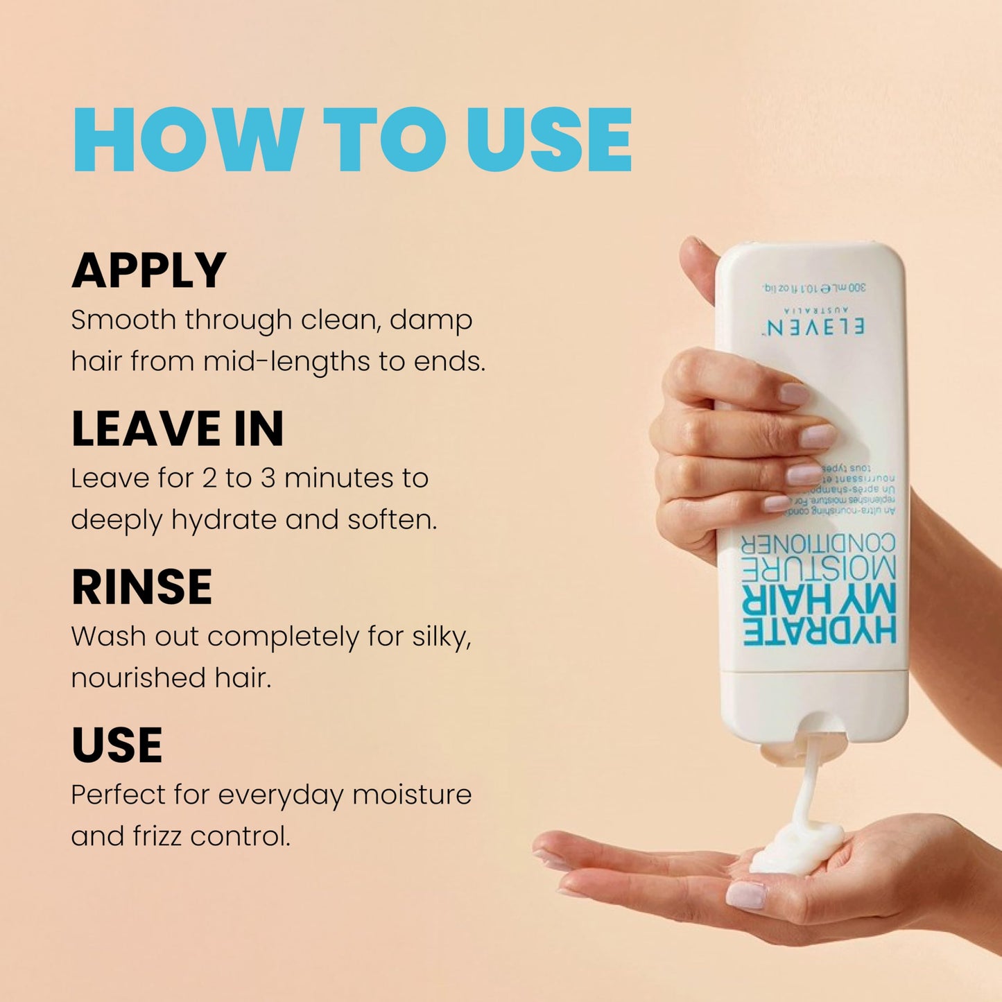 Wheat ELEVEN AUSTRALIA Hydrate My Hair Moisturizing Conditioner for Women & Men - Hydrating Conditioner for Dry & Damaged Hair, Restores Hydration & Shine, Color Safe, Sulfate & Paraben Free - 10.1 fl oz