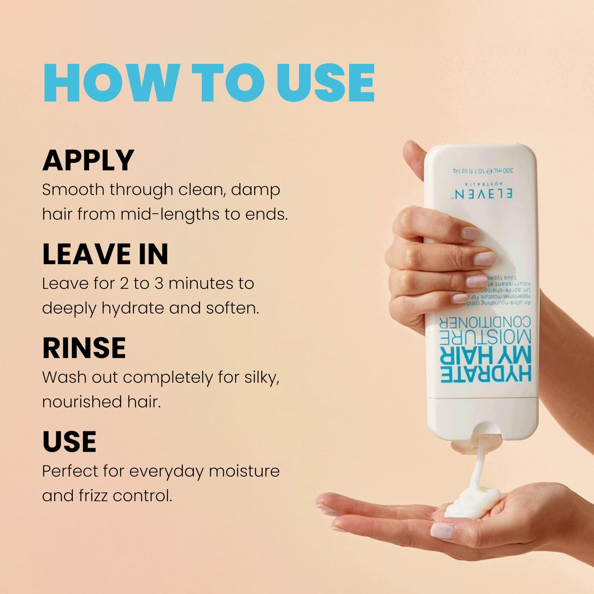 Wheat ELEVEN AUSTRALIA Hydrate My Hair Moisturizing Conditioner for Women & Men - Hydrating Conditioner for Dry & Damaged Hair, Restores Hydration & Shine, Color Safe, Sulfate & Paraben Free - 10.1 fl oz