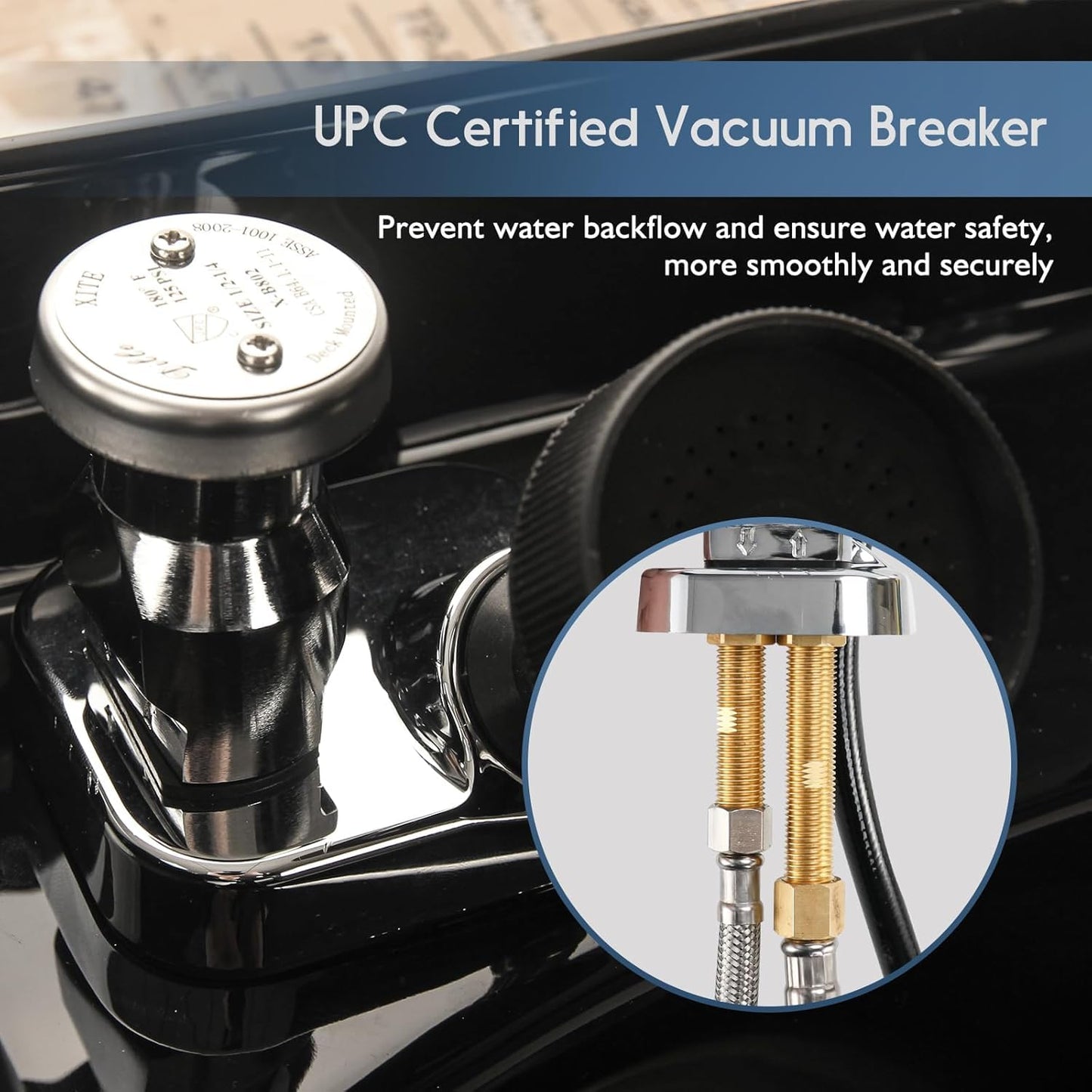 Black LukLoy Salon Shampoo Bowl Faucet Vacuum Breaker Kit with Hair Shampoo Brush, Shampoo Bowl Hose and Sprayer Replacement Part
