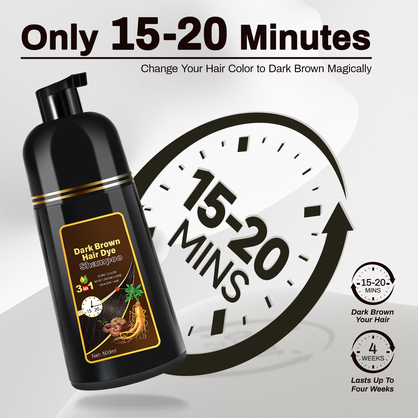 Lavender Cosmpro Dark Brown Natural Hair Dye Shampoo 3 in 1, 16.9 Fl Oz/500 ML, Semi-Permanent Gray Hair Coverage, Unisex, Natural Ingredients,