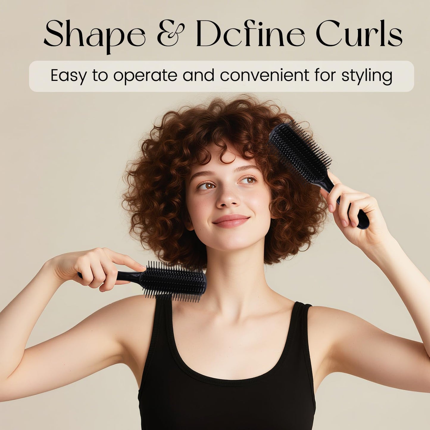 Gray Koeuoi Classic Curly Hair Brush - 9 Row All Black Styling Brush for Styling, Smoothing Longer Hair and Defining Curls .For Women and Men Wet or Dry Hair.