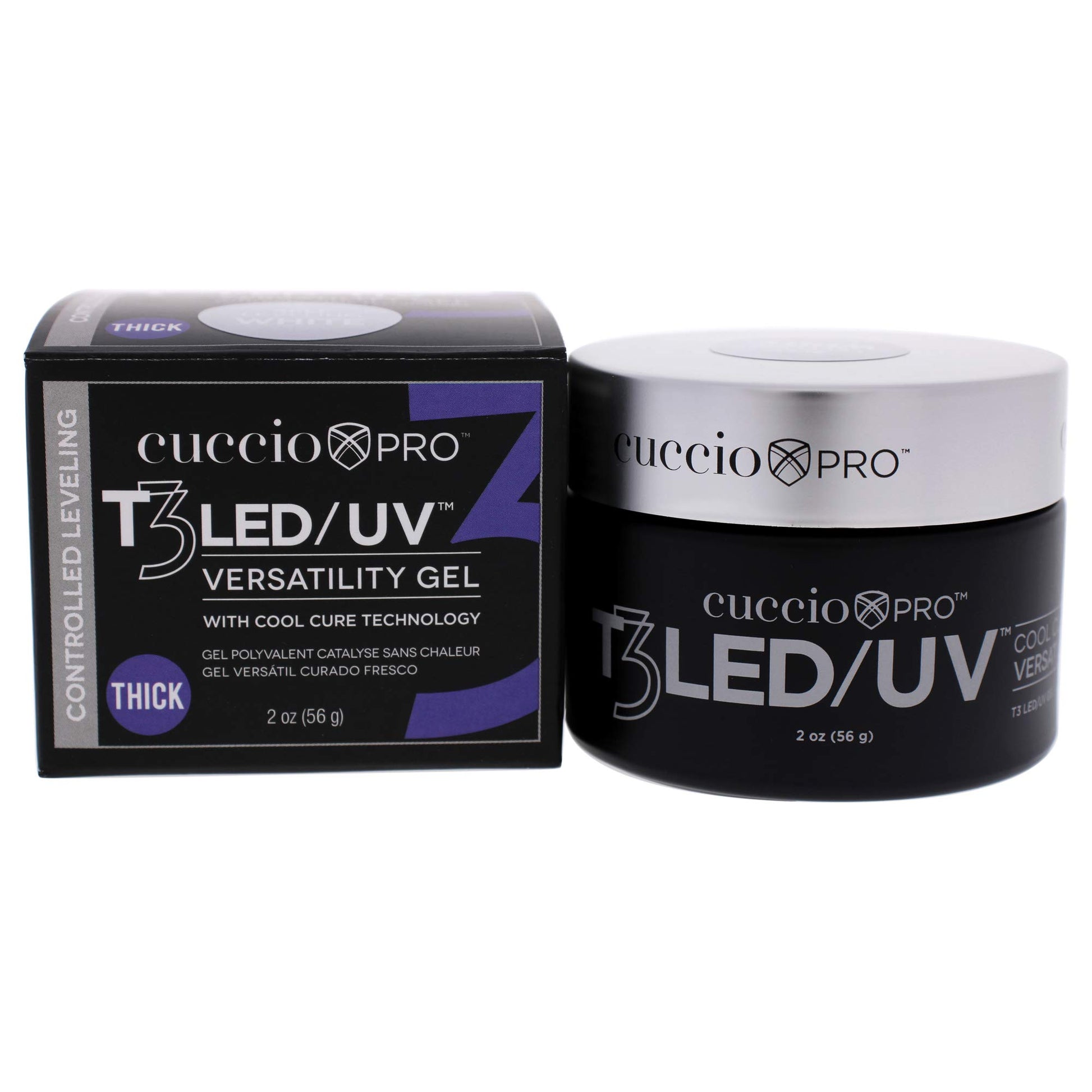 Black Cuccio Pro T3 LED/UV Cool Cure Versatility Gel - Self-Levelling Gel With Calcium - Incredibly Flexible - Strong Adhesion - High Shine Finish - Fast Application - White - 2 Oz Nail Gel