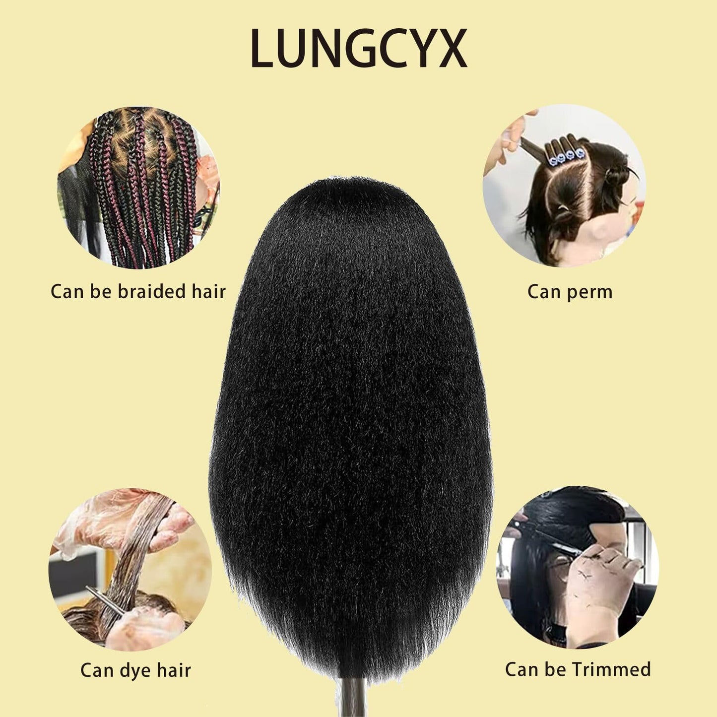 Wheat LUNGCYX Mannequin Head Human Hair, Cosmetology Manikin With 100% Real Human Hair Doll Head for Hairdresser Training Practice Braiding Hair Styling (BLACK-508)