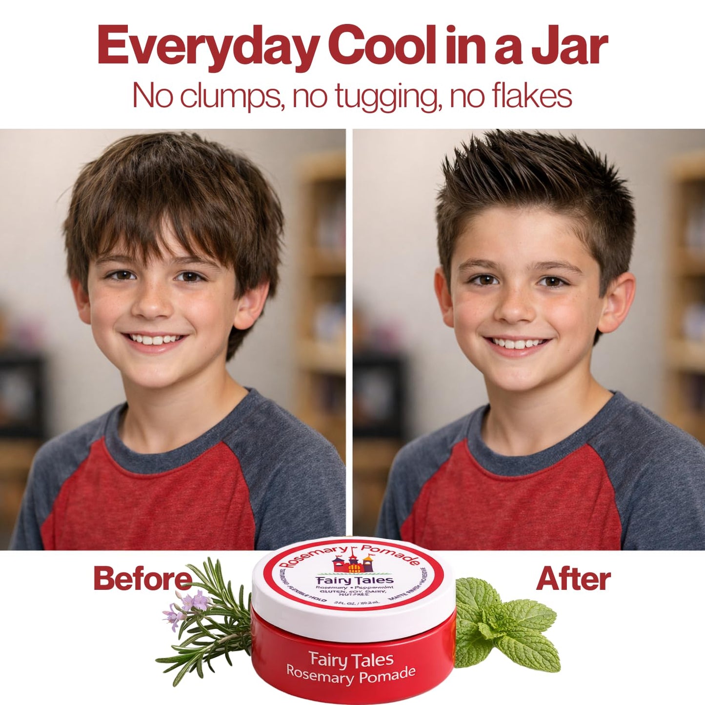White Smoke Fairy Tales Hair Care Rosemary Kids Pomade, Lightweight Non Greasy Pomade for Kids Made with Natural Ingredients - Clean Hair Care for Kids - 2 oz