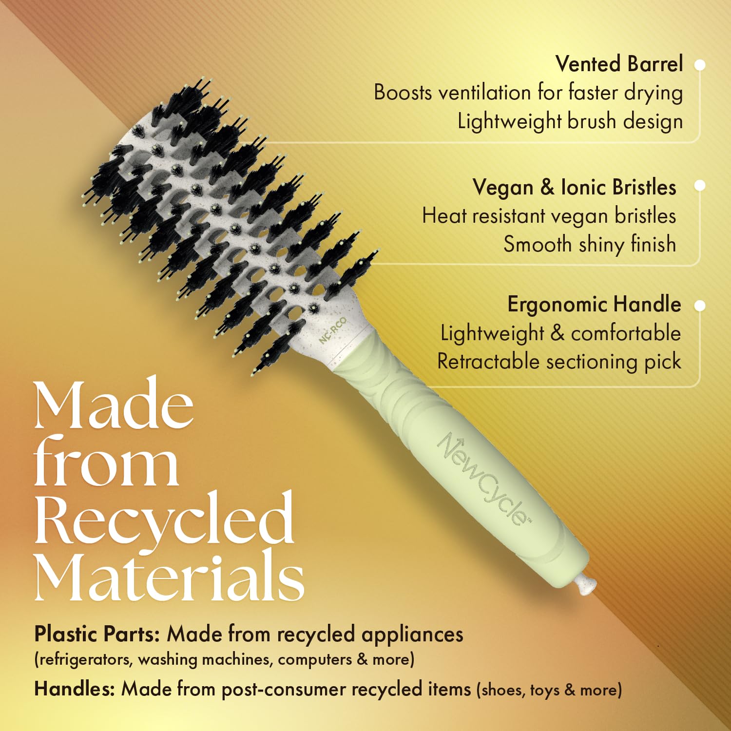 Tan Olivia Garden NewCycle Ionic bristles Cushion Hair Brush and made from 100% recycled material (except bristles and cushion)