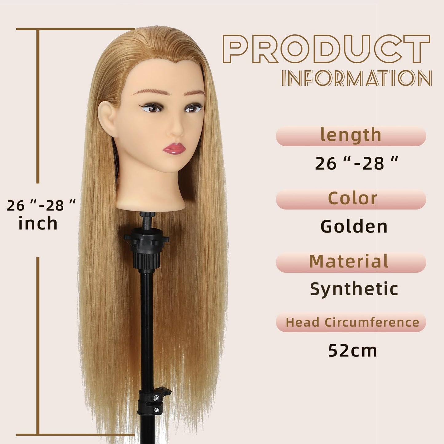 Misty Rose Mannequin Head 80% Human Hair 28“ Cosmetology Manikin Doll Head Mannequin Head for Braiding Hairstylists Cosmetology Students Practice Styling with Free Clamp (blonde)
