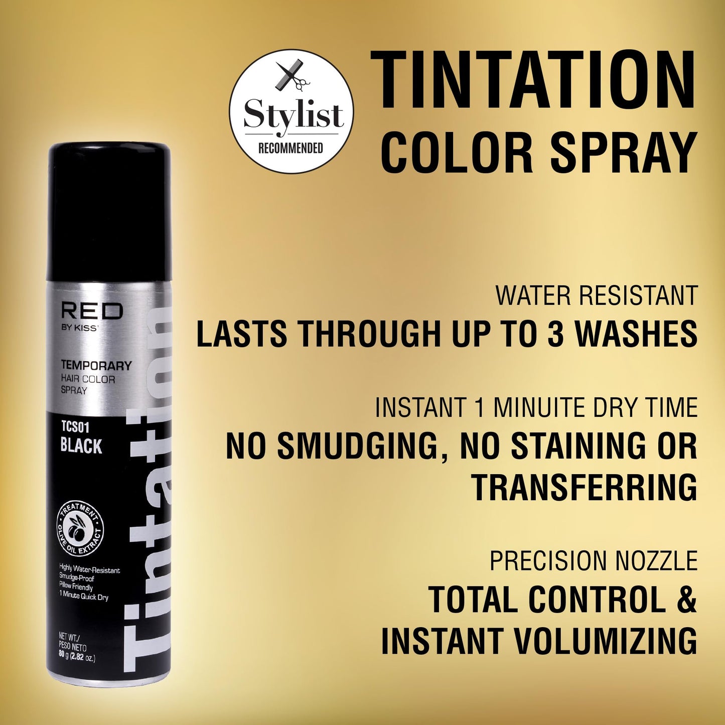 Tan Red by Kiss Tintation Temporary Hair Color Spray, Instant Gray Root Touch Up Coverage, Water-Resistant & Smudge-Proof, Easy Wash Out, Barber & Hairline Touch-Up, Quick-Dry (Black, 2.82 oz)