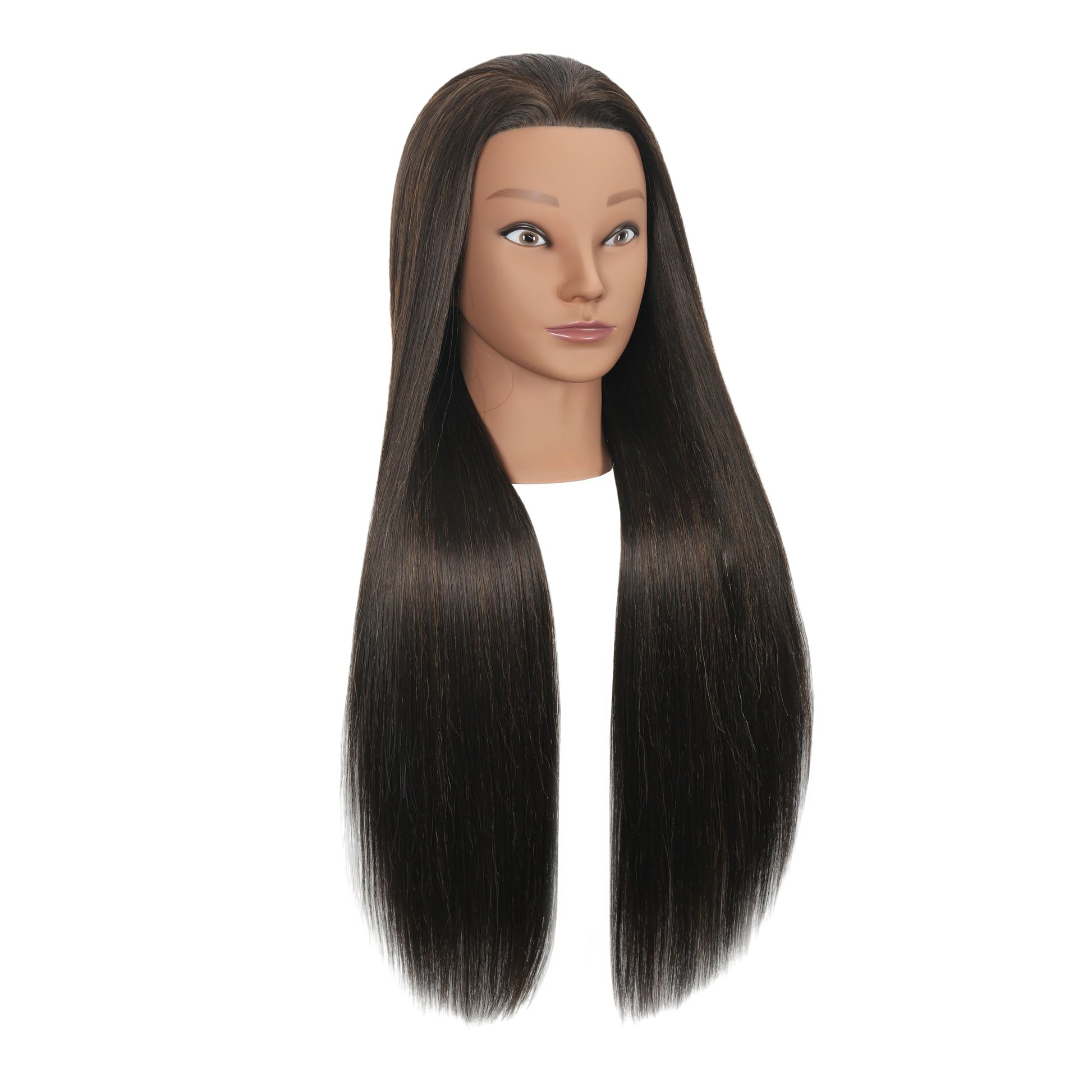 White Smoke EVATEC 30 inches Long Brown 80% Real Human Hair Mannequin Head with Stand for Braiding Styling Updos Curling Cutting Practice Cosmetology Training Display with Stand