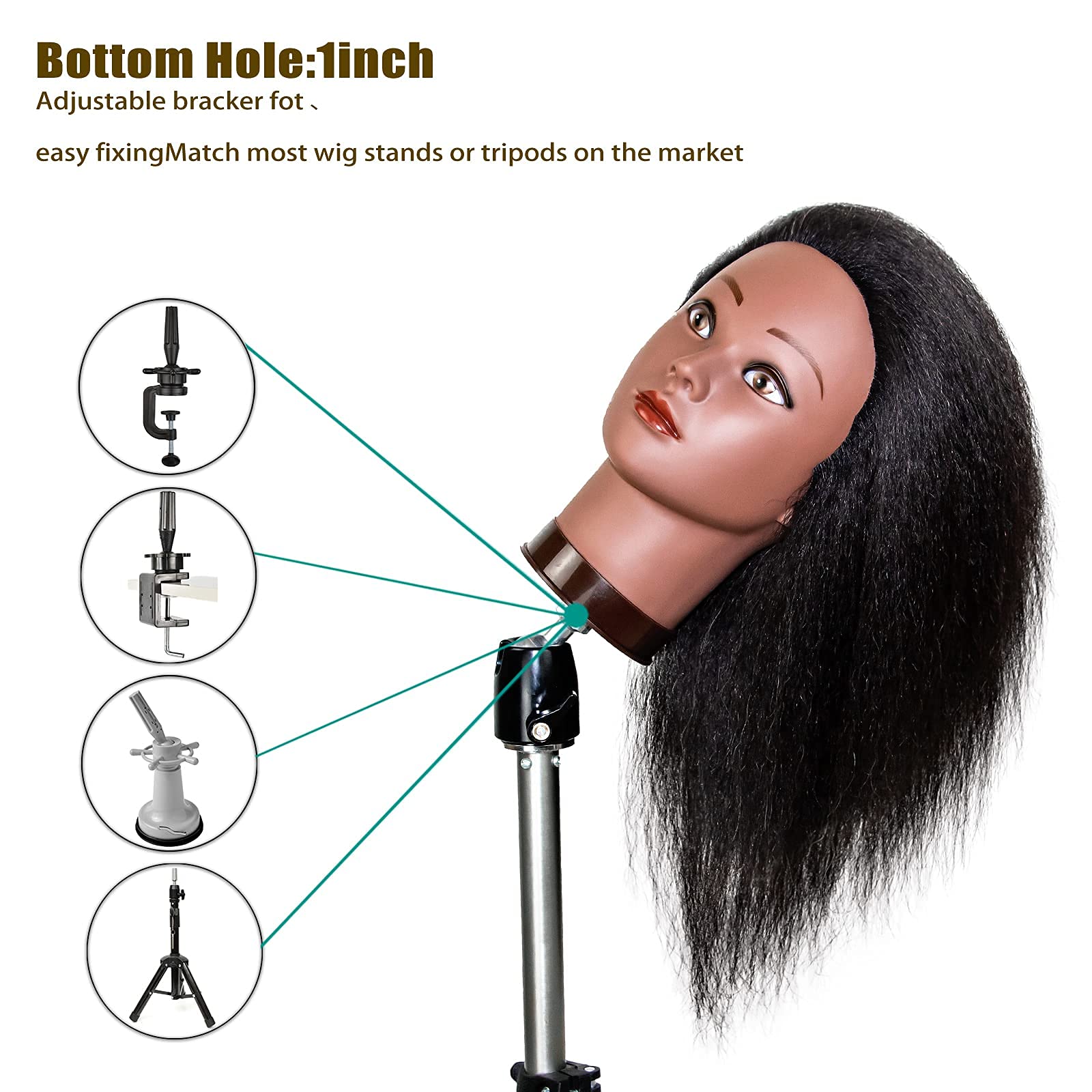White Smoke MILLYSHINE Mannequin Head With Human Hair,16",Braiding Styling Doll Head,Beauty School Manikin Head,Curling Dyeing Hairdresser Practice Training Head