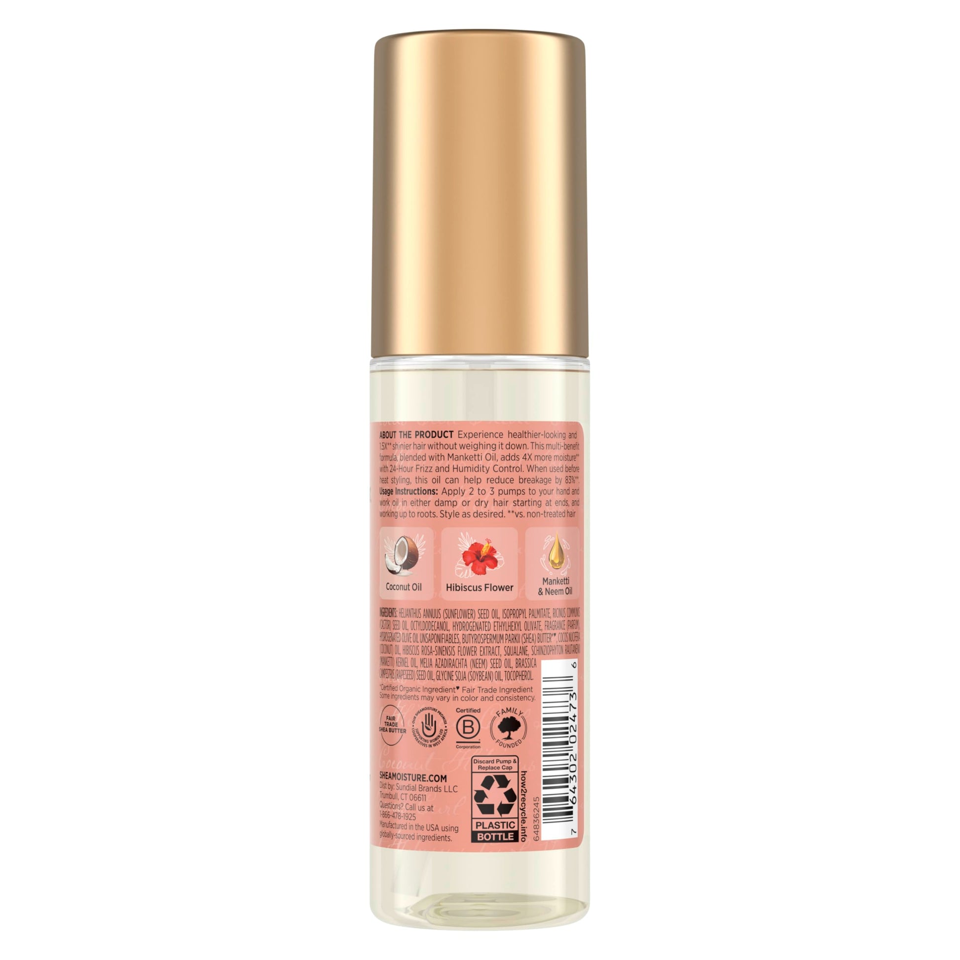 Bisque Shea Moisture Coconut & Hibiscus Smooth & Shine Oil Coconut & Hibiscus Softens And Hydrates Hair With Manketti And Coconut Oil For A Lightweight Texture 3.3 Fl Oz